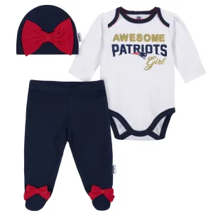 3-Piece Baby Girls New England Patriots Bodysuit, Footed Pant, and Cap Set Gerber Childrenswea