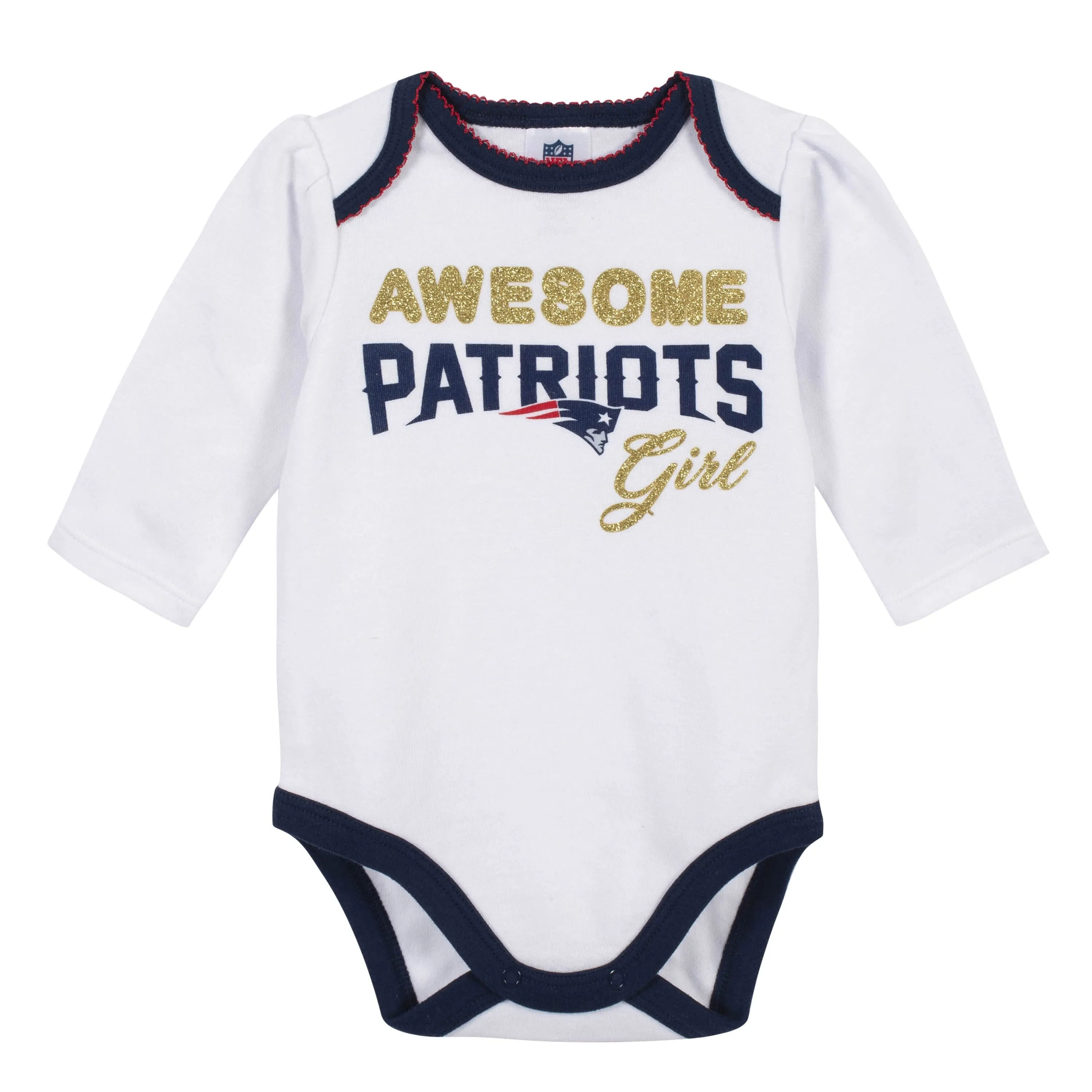 3-Piece Baby Girls New England Patriots Bodysuit, Footed Pant, and Cap Set Gerber Childrenswea