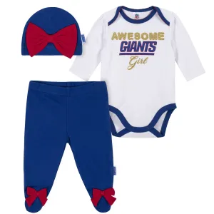 3-Piece Baby Girls New York Giants Bodysuit, Footed Pant, and Cap Set Gerber Childrenswea