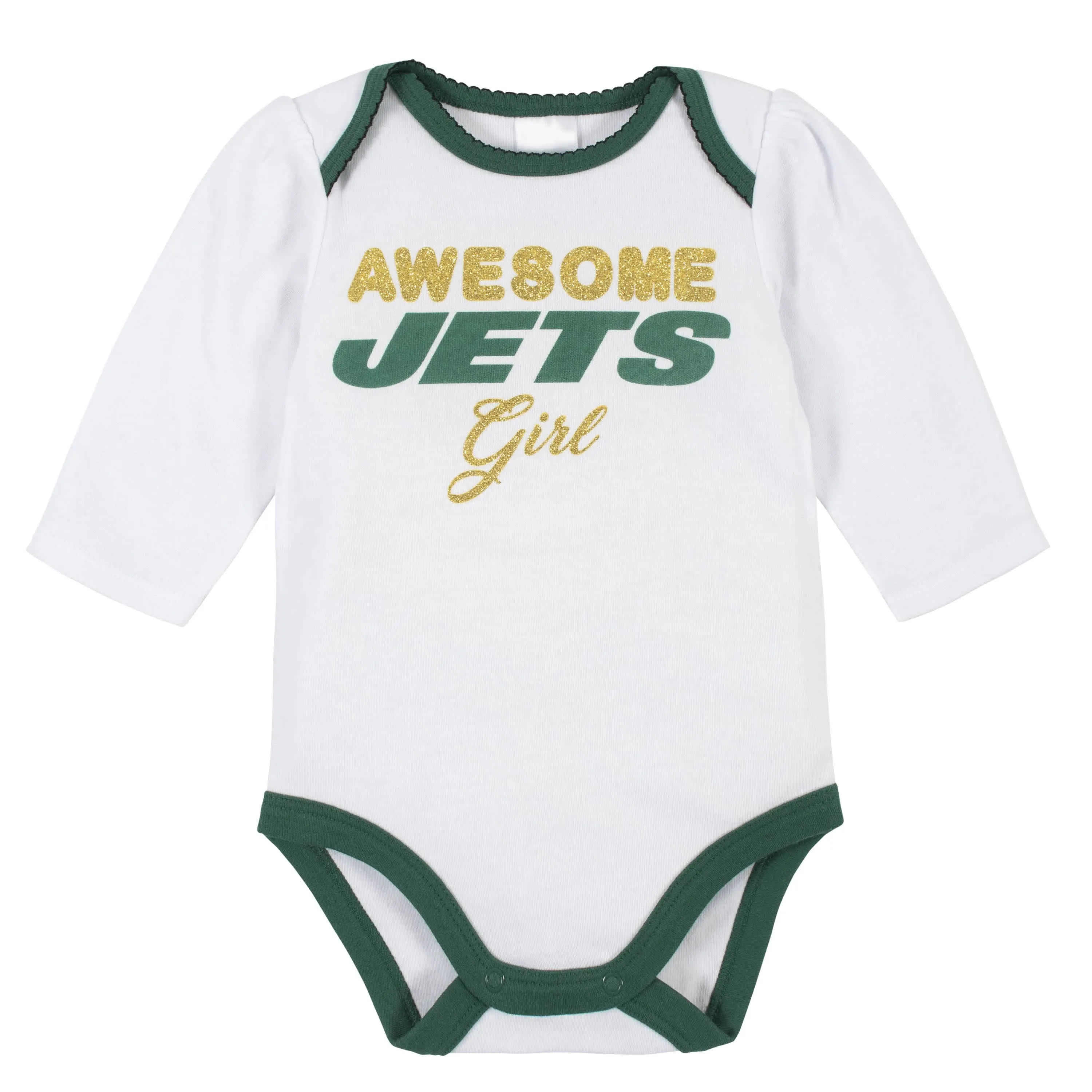 3-Piece Baby Girls New York Jets Bodysuit, Footed Pant, and Cap Set Gerber Childrenswea