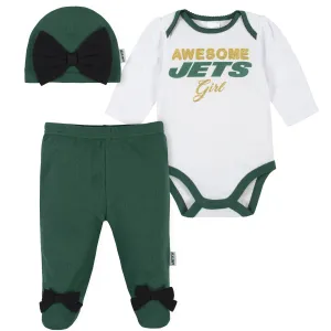 3-Piece Baby Girls New York Jets Bodysuit, Footed Pant, and Cap Set Gerber Childrenswea