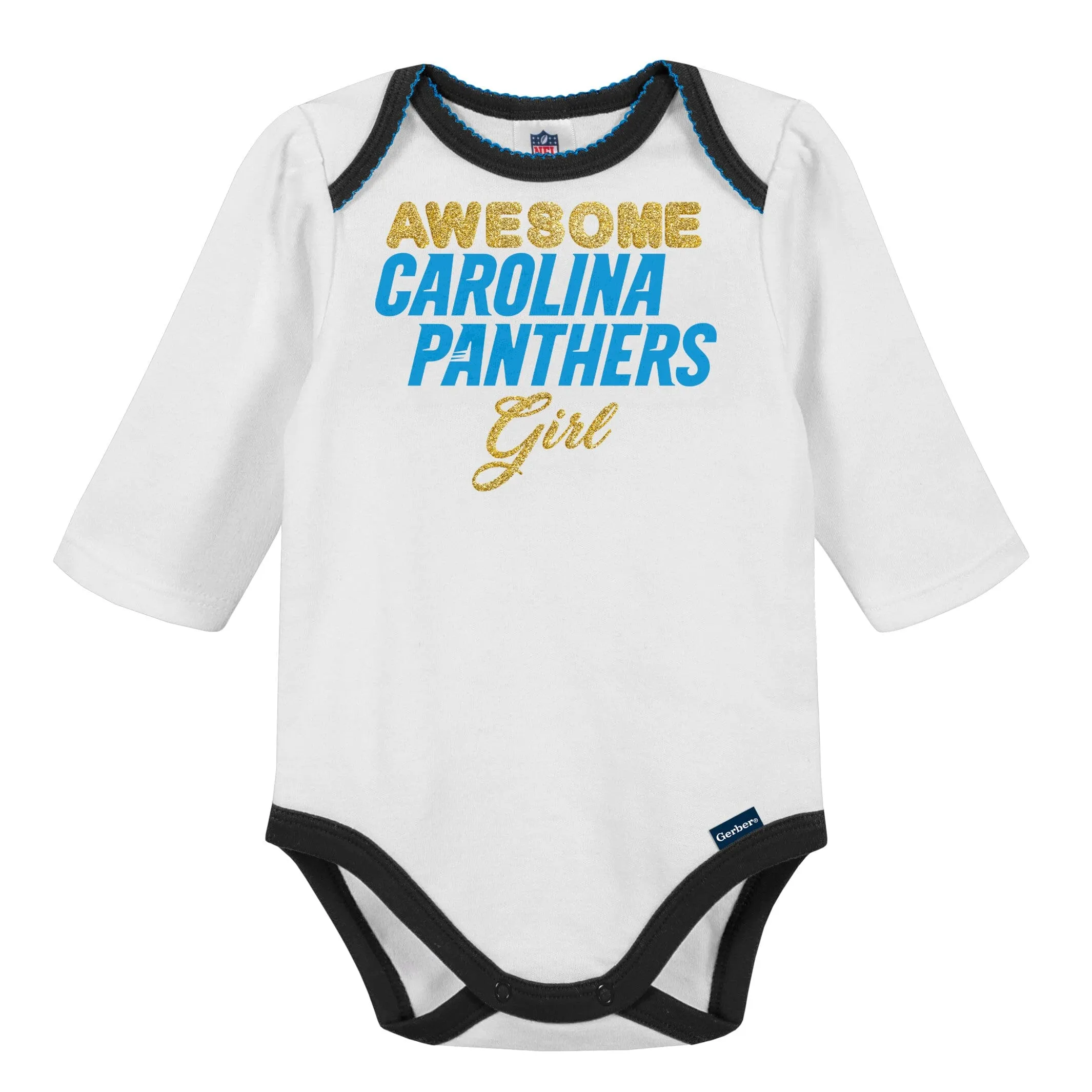 3-Piece Baby Girls Panthers Bodysuit, Footed Pant, & Cap Set Gerber Childrenswea