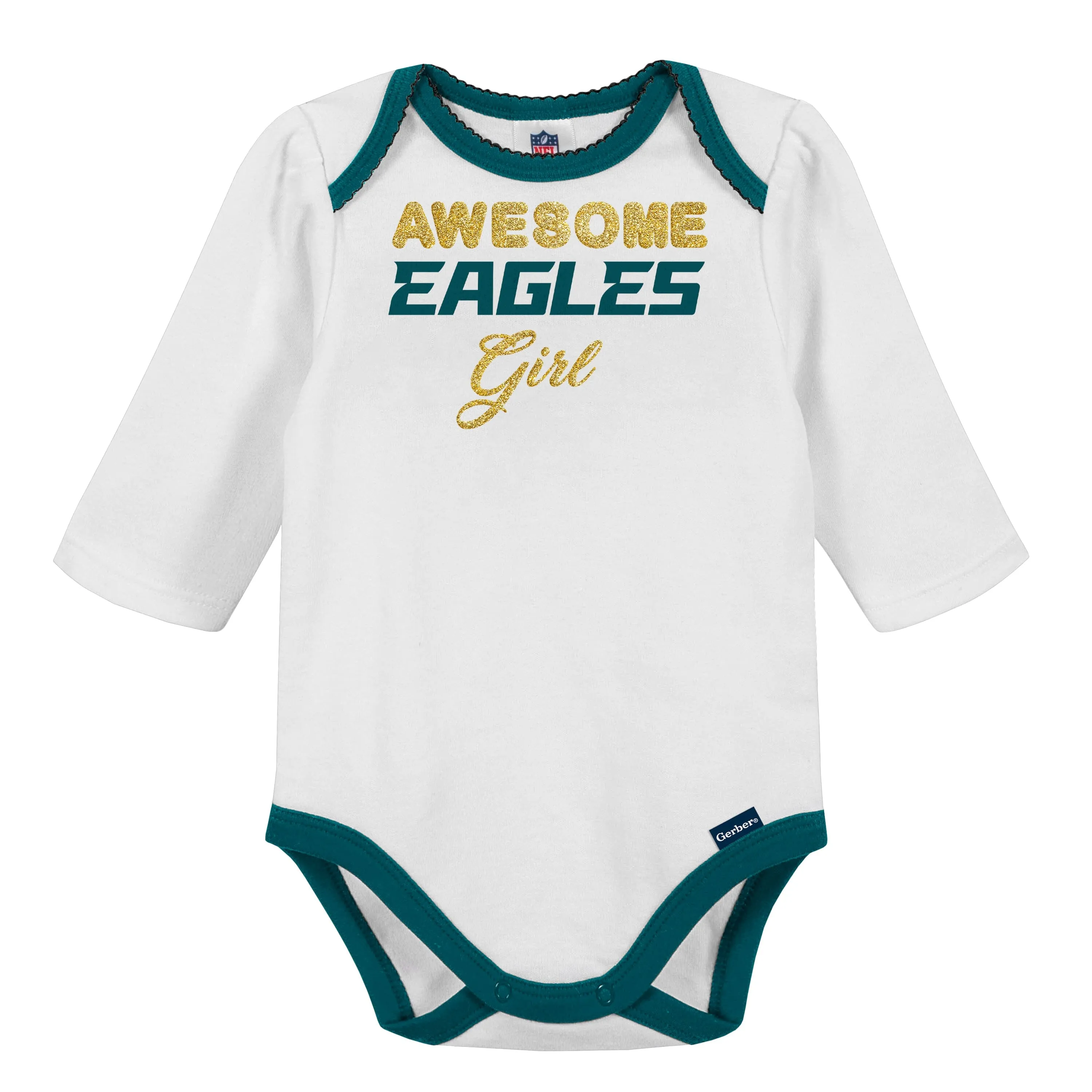 3-Piece Baby Girls Philadelphia Eagles Bodysuit, Footed Pant, and Cap Set Gerber Childrenswea