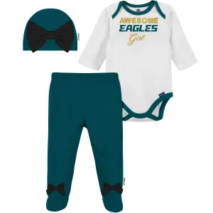 3-Piece Baby Girls Philadelphia Eagles Bodysuit, Footed Pant, and Cap Set Gerber Childrenswea