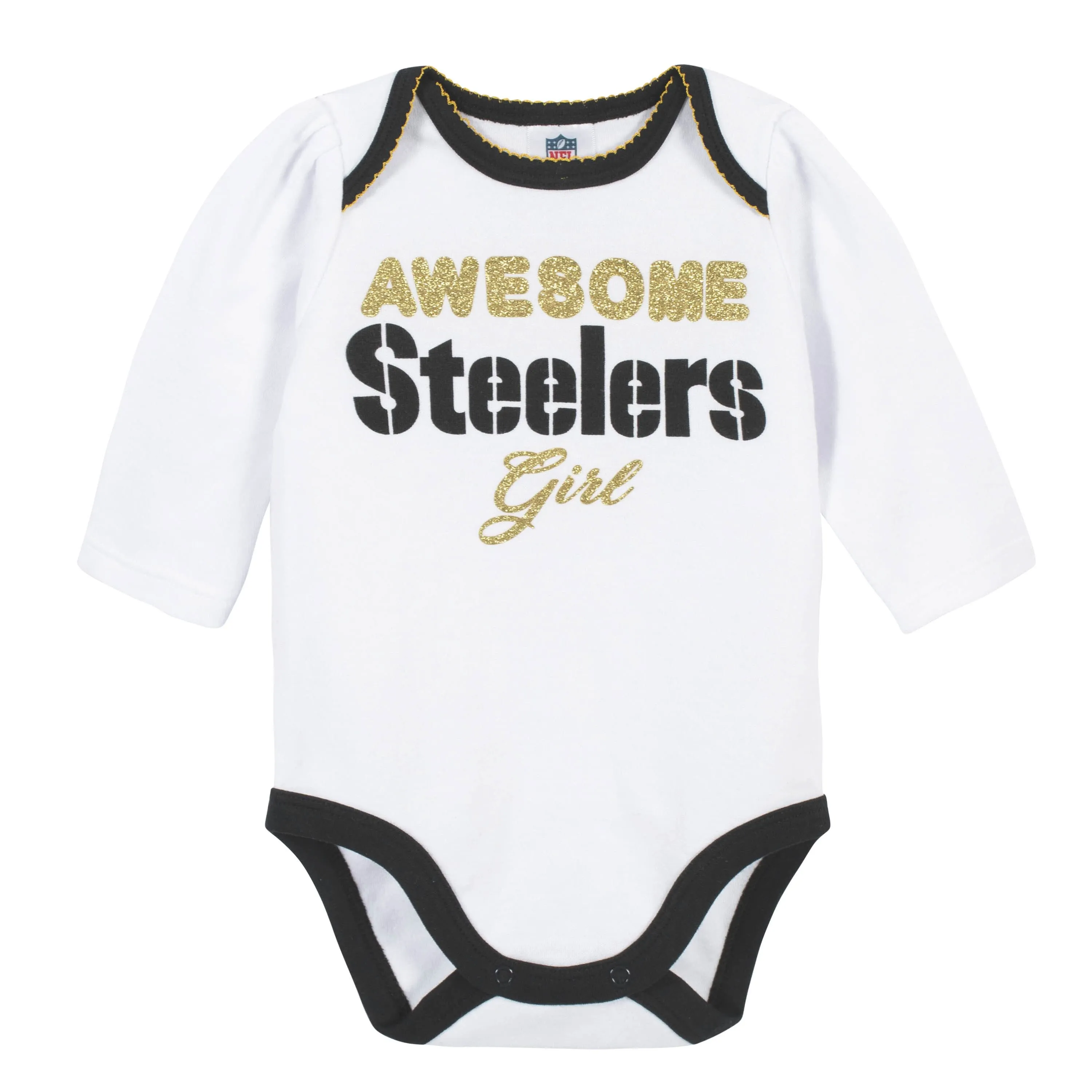 3-Piece Baby Girls Pittsburgh Steelers Bodysuit, Footed Pant, and Cap Set Gerber Childrenswea