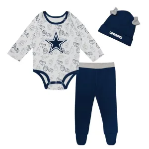 3-Piece Dallas Cowboys Long Sleeve Bodysuit, Pants and Cap Set Gerber Childrenswea