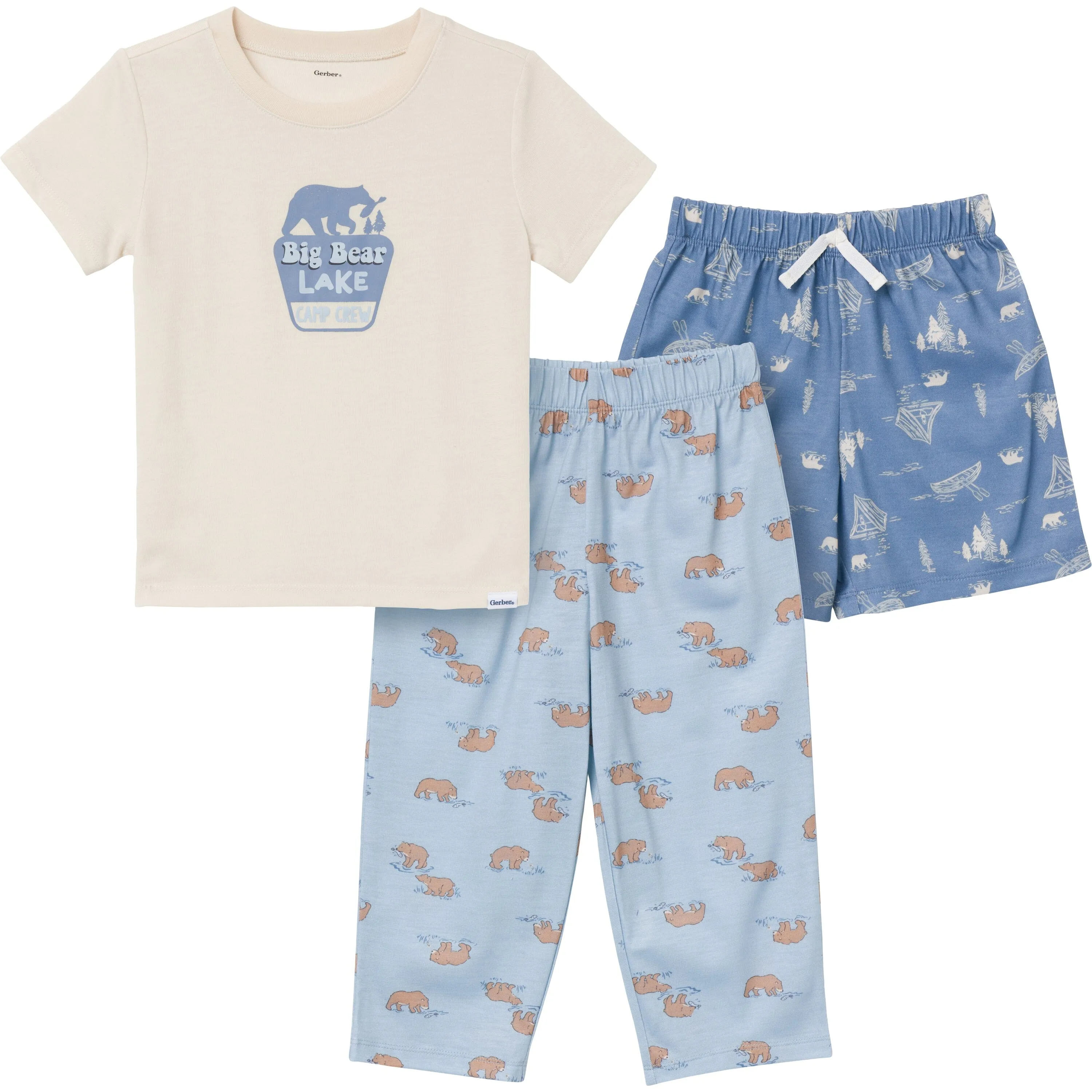 3-Piece Toddler Boys Bear T-Shirt, Shorts & Pants Pajama Set Gerber Childrenswea