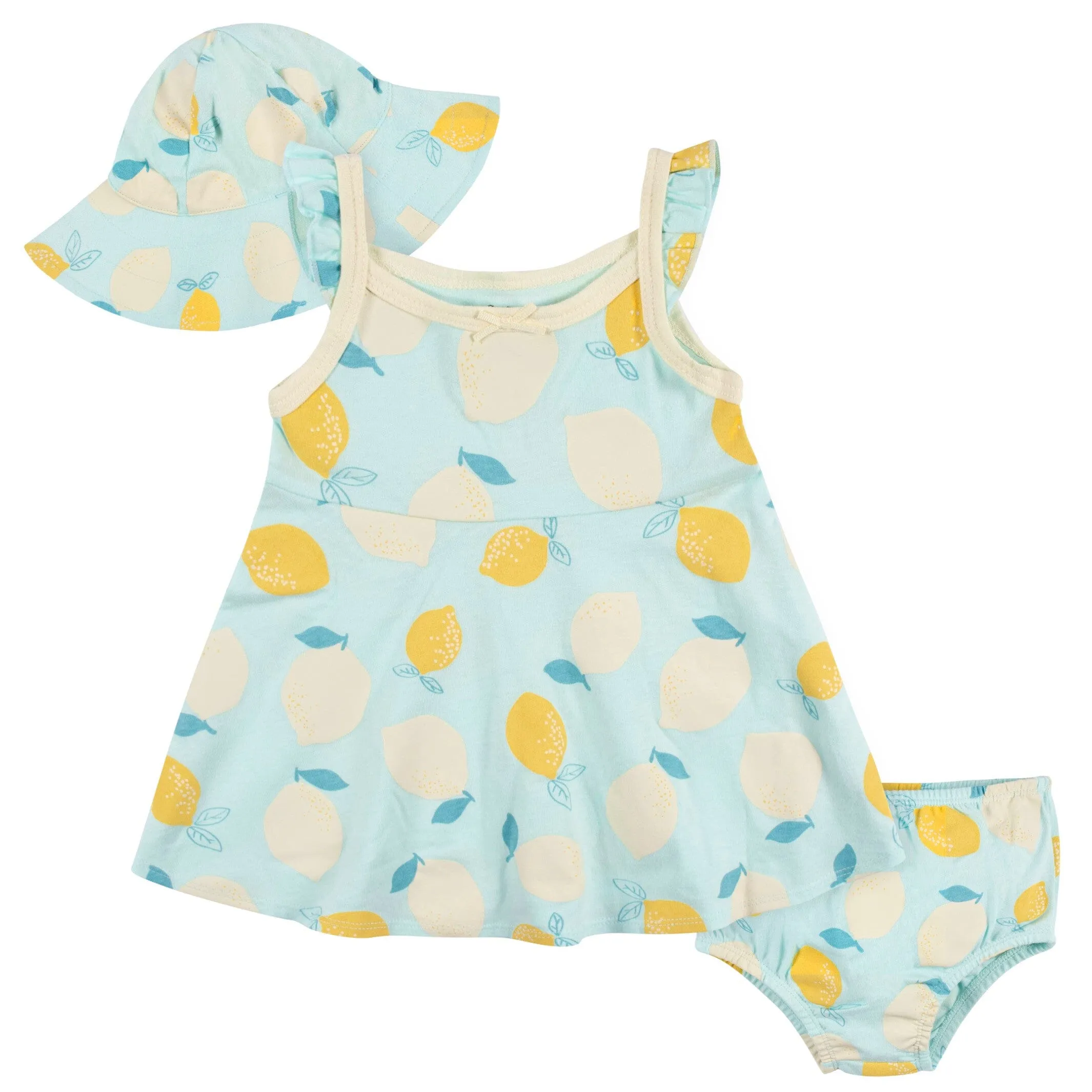 3-Piece Toddler Girls Little Lemon Dress, Diaper Cover & Reversible Sun Hat Set Gerber Childrenswea
