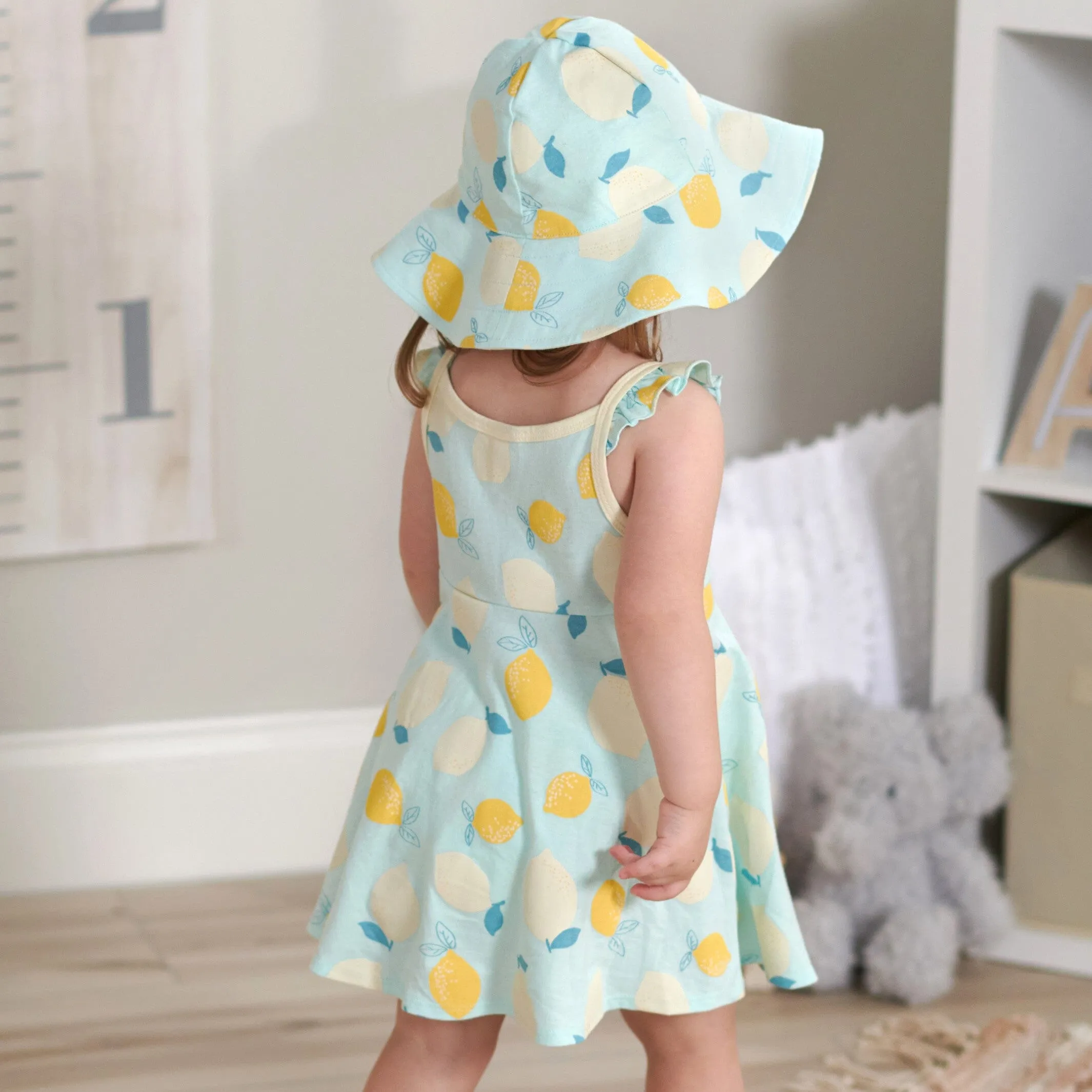 3-Piece Toddler Girls Little Lemon Dress, Diaper Cover & Reversible Sun Hat Set Gerber Childrenswea