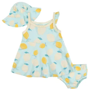 3-Piece Toddler Girls Little Lemon Dress, Diaper Cover & Reversible Sun Hat Set Gerber Childrenswea