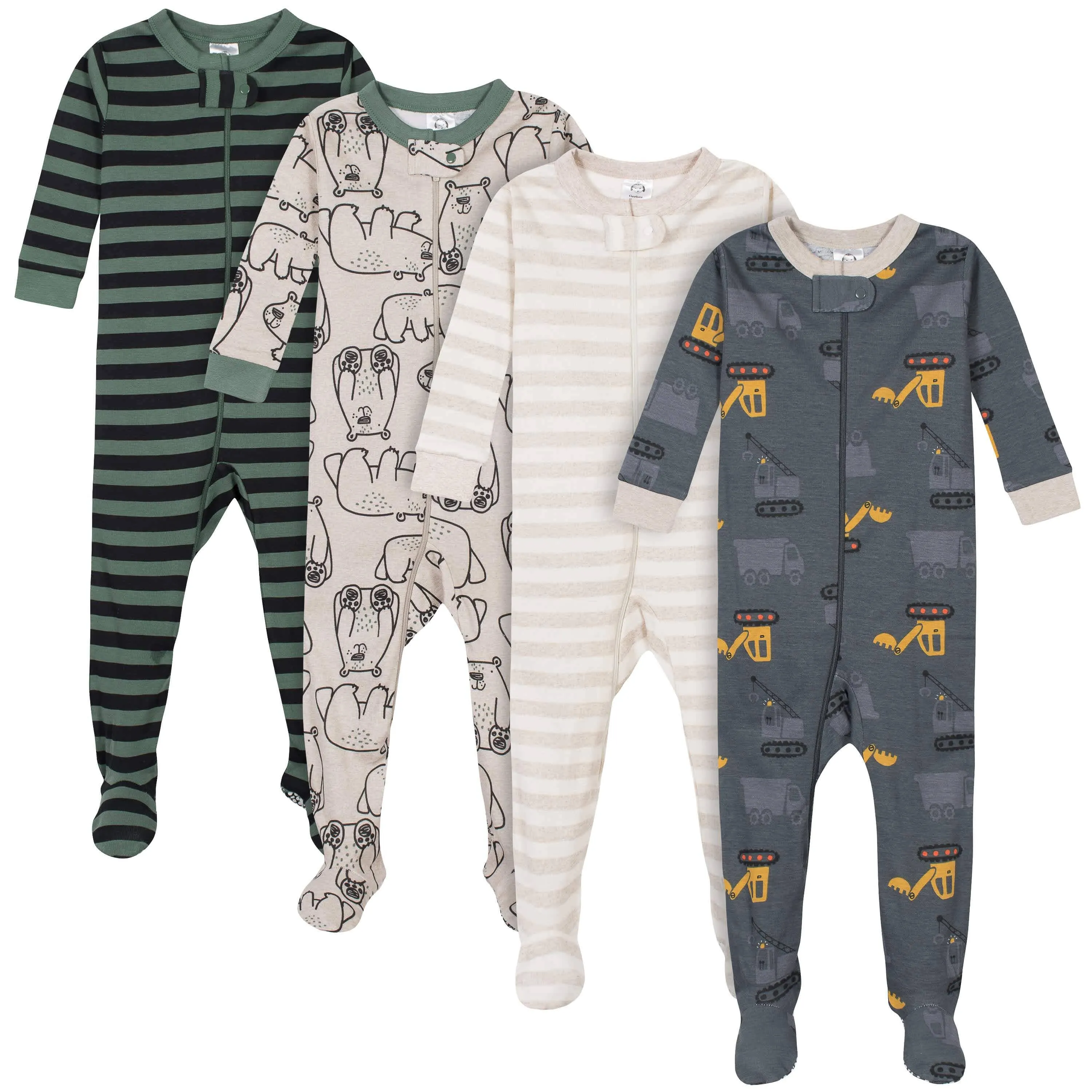 4-Pack Baby & Toddler Boys Bears & Construction Trucks Snug Fit Footed Cotton Pajamas Gerber Childrenswea
