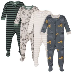 4-Pack Baby & Toddler Boys Bears & Construction Trucks Snug Fit Footed Cotton Pajamas Gerber Childrenswea