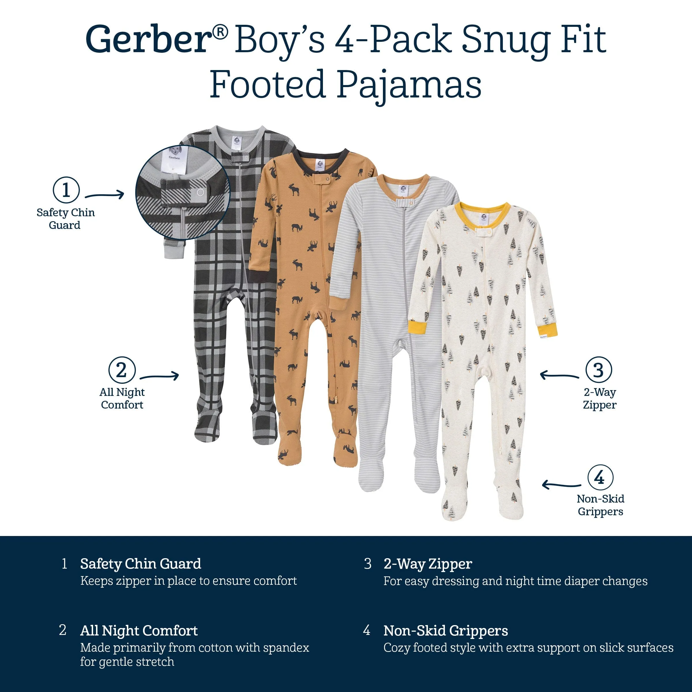 4-Pack Baby & Toddler Boys Moose Snug Fit Footed Pajamas Gerber Childrenswea