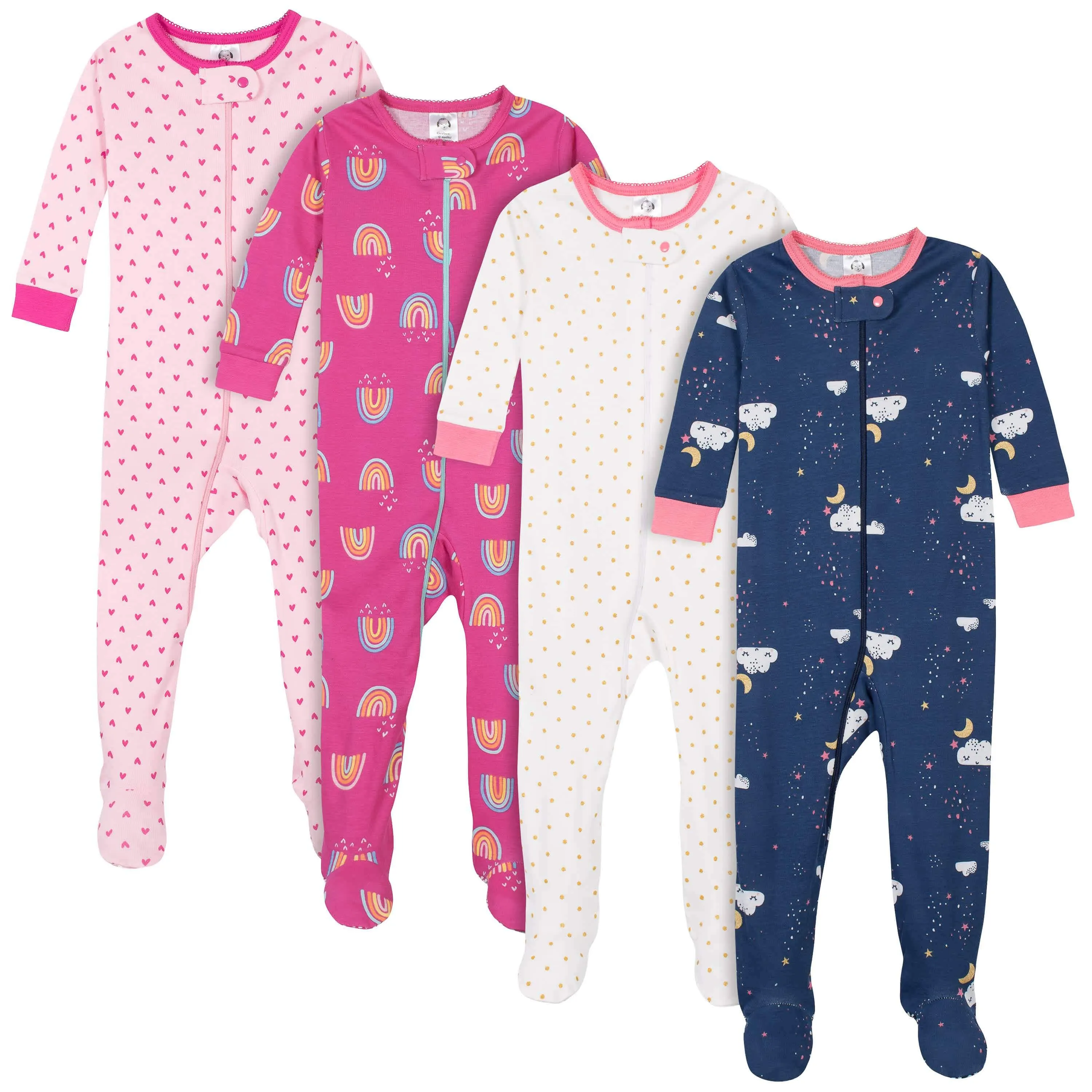 4-Pack Baby & Toddler Girls Dreams & Rainbows Snug Fit Footed Cotton Pajamas Gerber Childrenswea