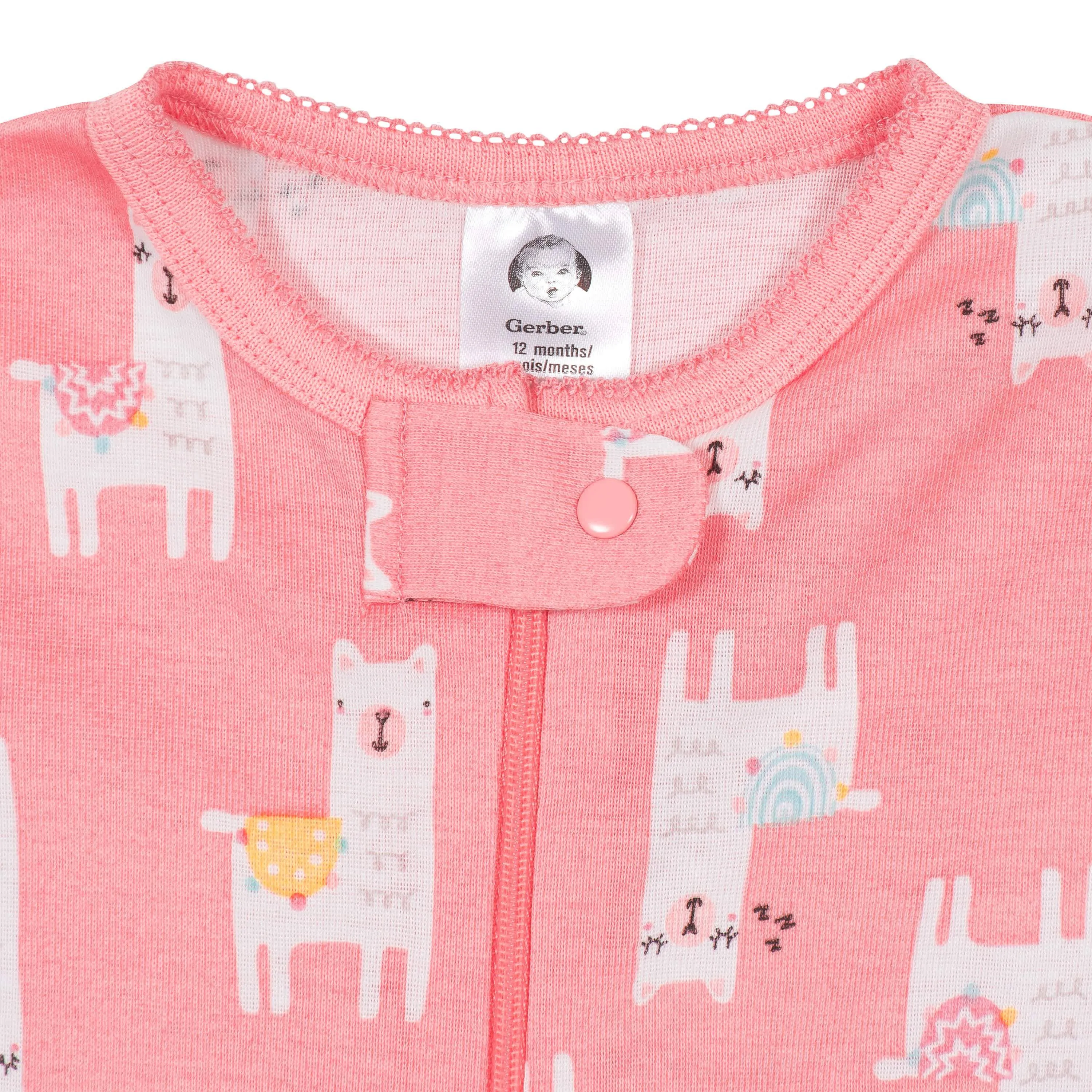 4-Pack Baby & Toddler Girls Llamas & Love Snug Fit Footed Cotton Pajamas Gerber Childrenswea