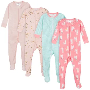 4-Pack Baby & Toddler Girls Llamas & Love Snug Fit Footed Cotton Pajamas Gerber Childrenswea