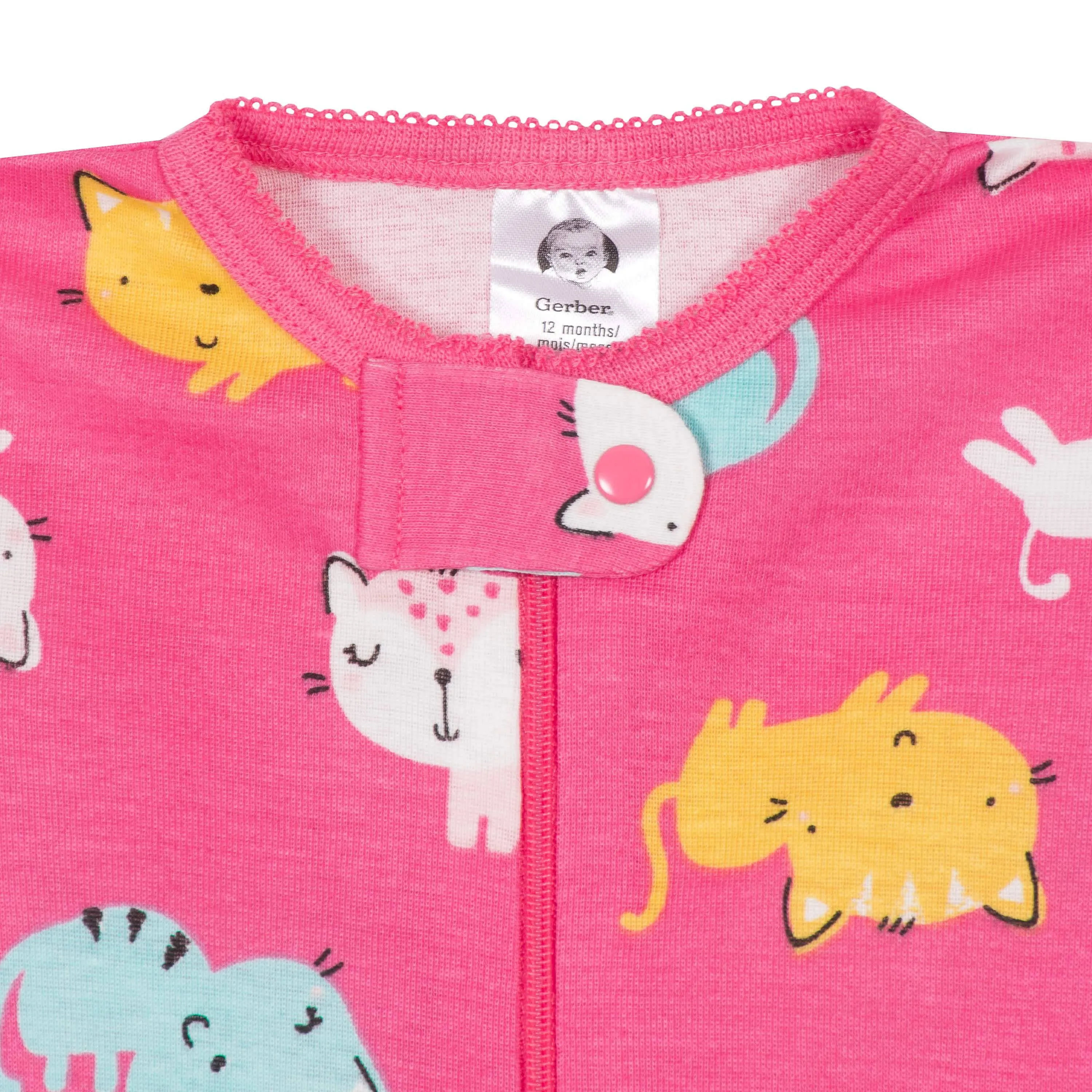4-Pack Baby & Toddler Girls Unicorns & Cats Snug Fit Footed Cotton Pajamas Gerber Childrenswea