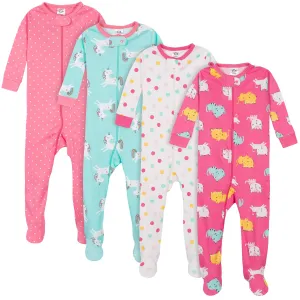 4-Pack Baby & Toddler Girls Unicorns & Cats Snug Fit Footed Cotton Pajamas Gerber Childrenswea