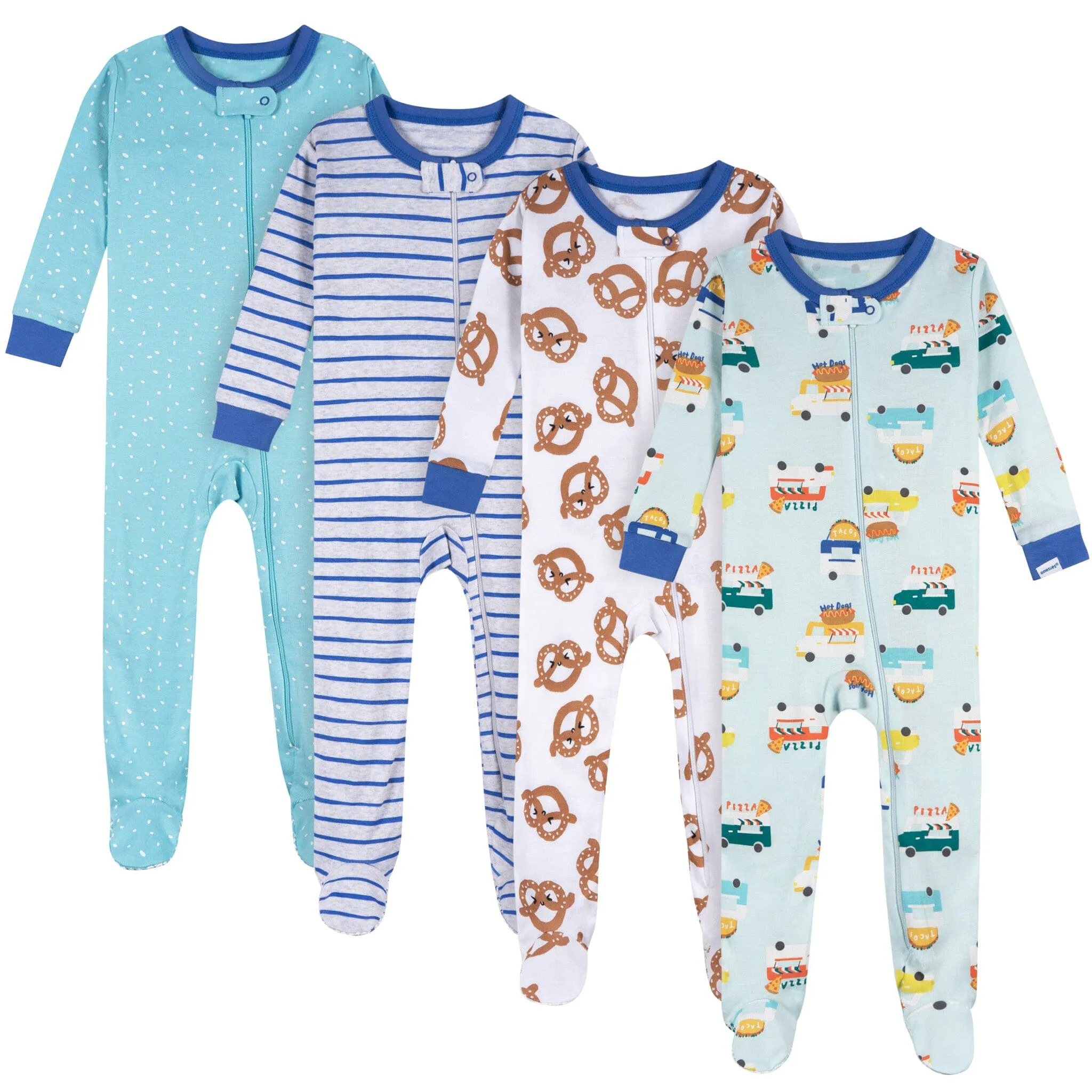 4-Pack Baby Boys Snack Truck Snug Fit Footed Pajamas Gerber Childrenswea