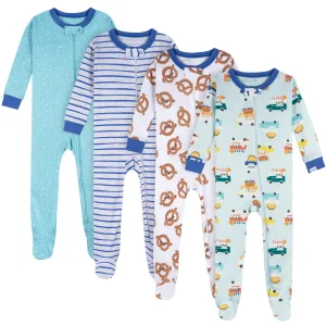 4-Pack Baby Boys Snack Truck Snug Fit Footed Pajamas Gerber Childrenswea