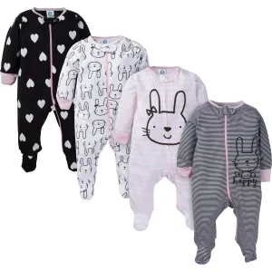 4-Pack Baby Girls Pink Bunny Sleep 'N Plays Gerber Childrenswea