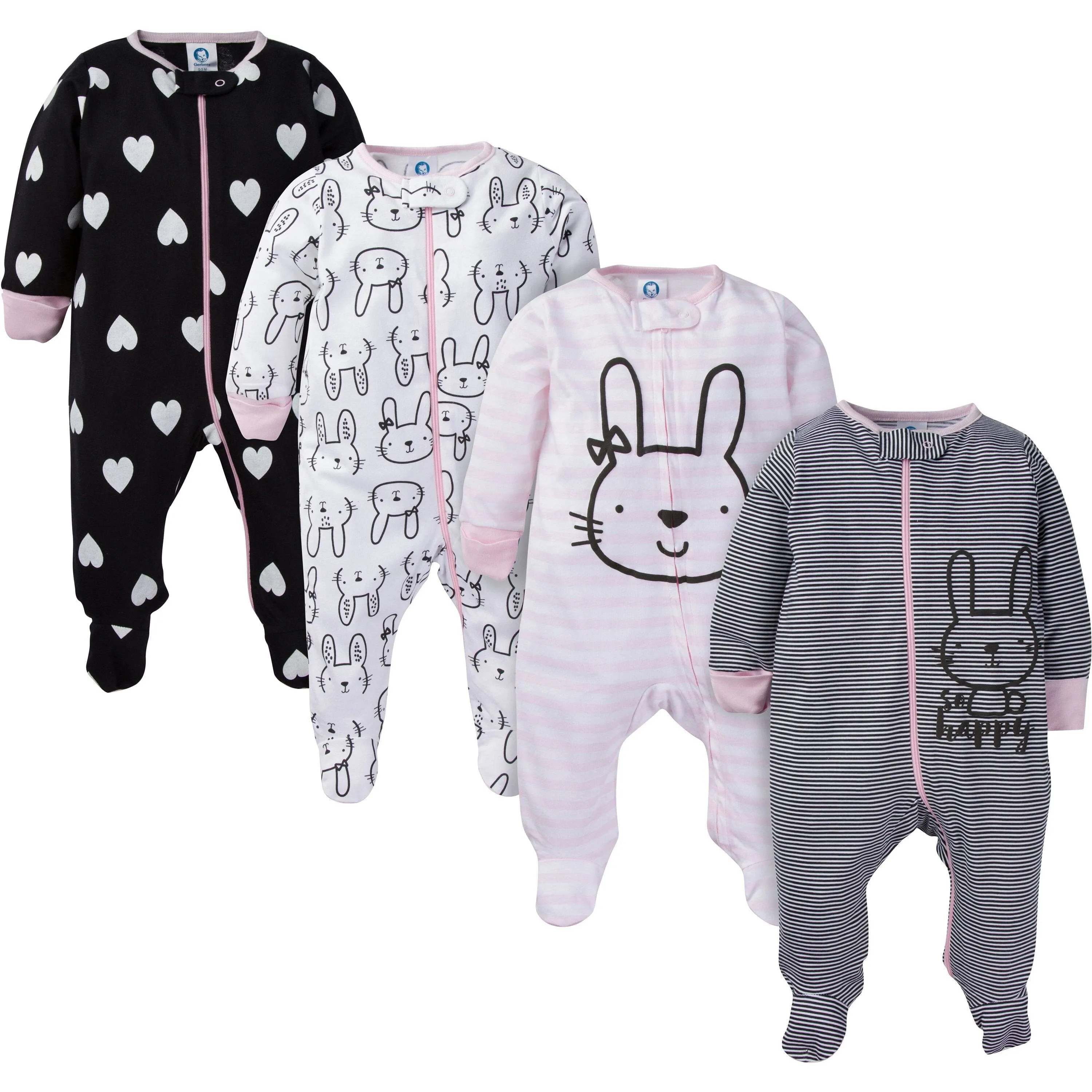 4-Pack Baby Girls Pink Bunny Sleep 'N Plays Gerber Childrenswea