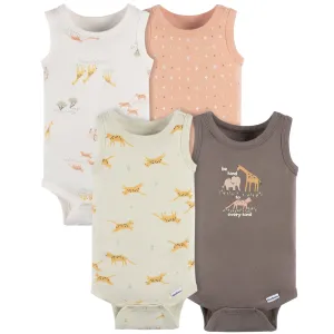 4-Pack Baby Neutral Ivory Safari Sleeveless Onesies Bodysuits Gerber Childrenswea