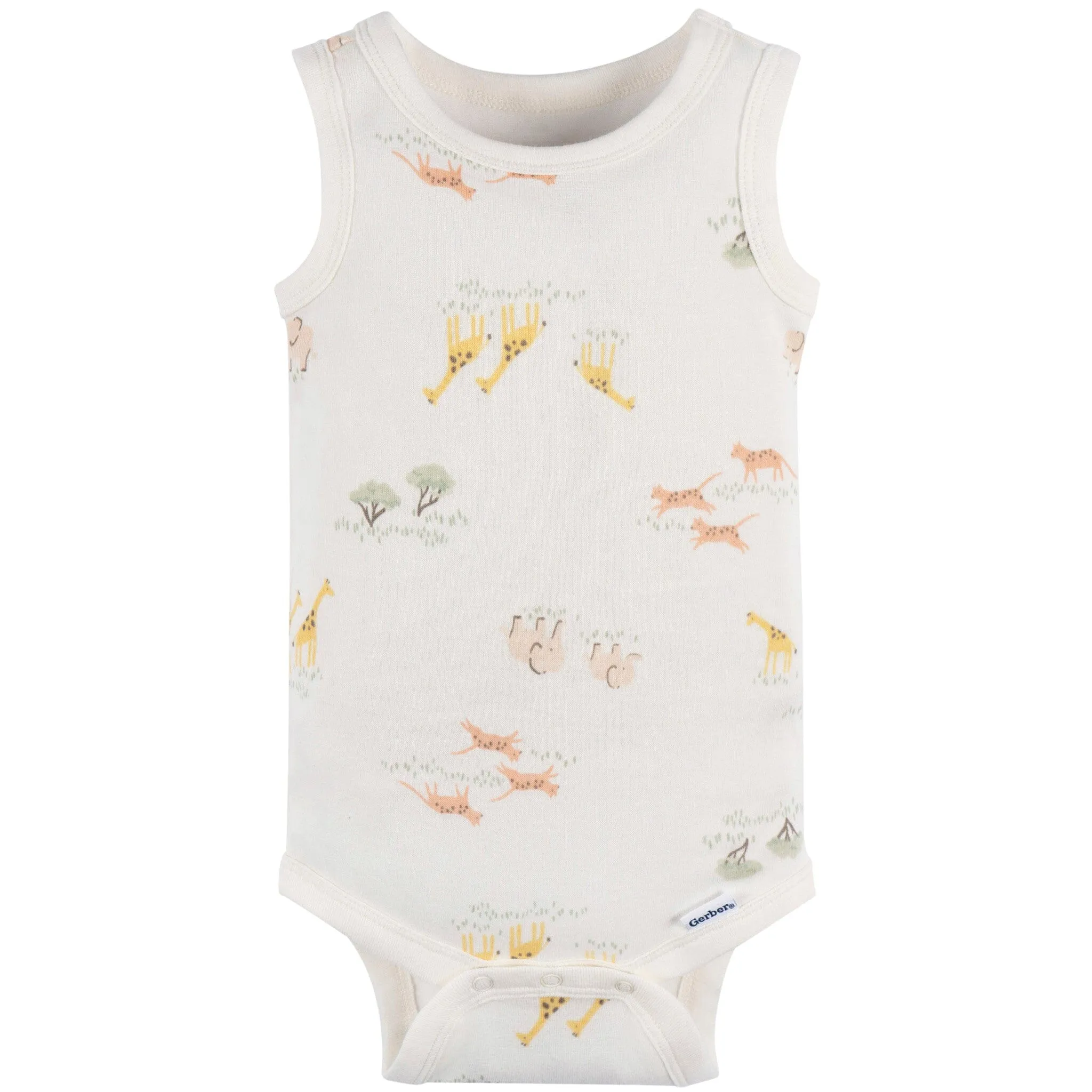 4-Pack Baby Neutral Ivory Safari Sleeveless Onesies Bodysuits Gerber Childrenswea