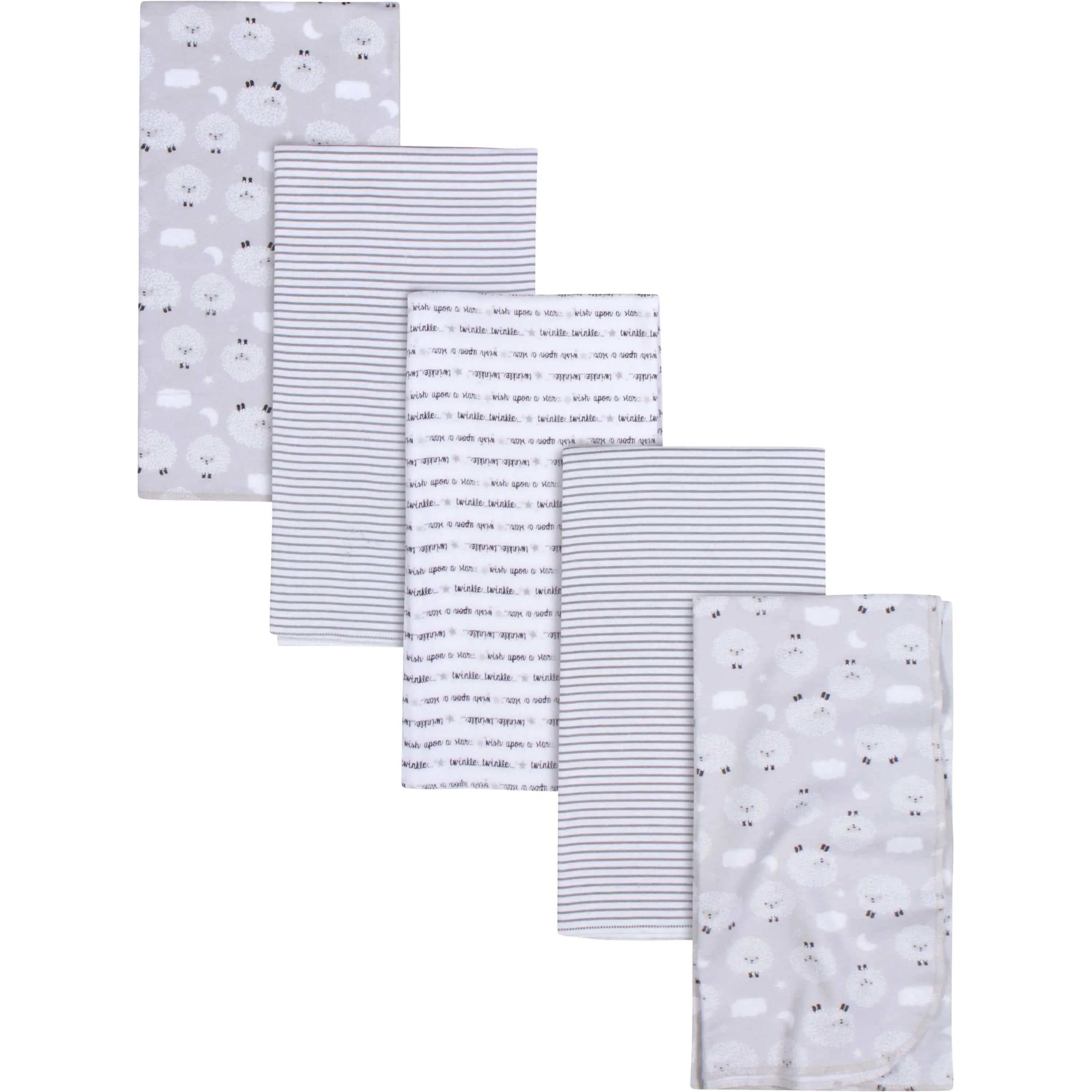 5-Pack Baby Neutral Sheep Flannel Receiving Blankets Gerber Childrenswea