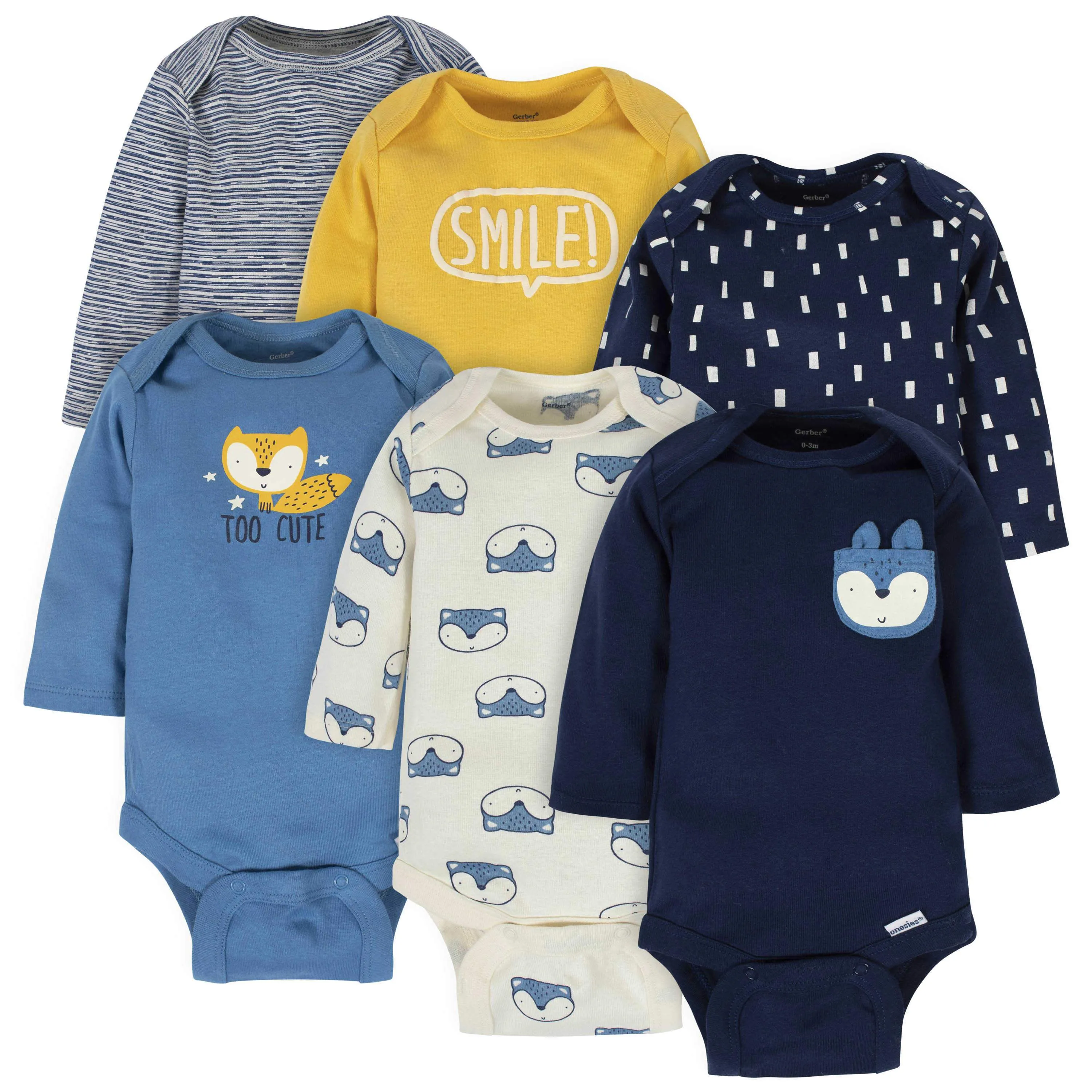 6-Pack Baby Boys Fox Long Sleeve Onesies Bodysuits Gerber Childrenswea
