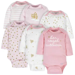 6-Pack Baby Girls Castle Long Sleeve Onesies Bodysuits Gerber Childrenswea