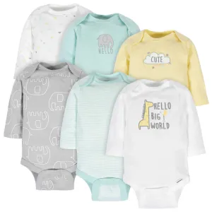 6-Pack Baby Neutral Animals Long Sleeve Onesies Bodysuits Gerber Childrenswea