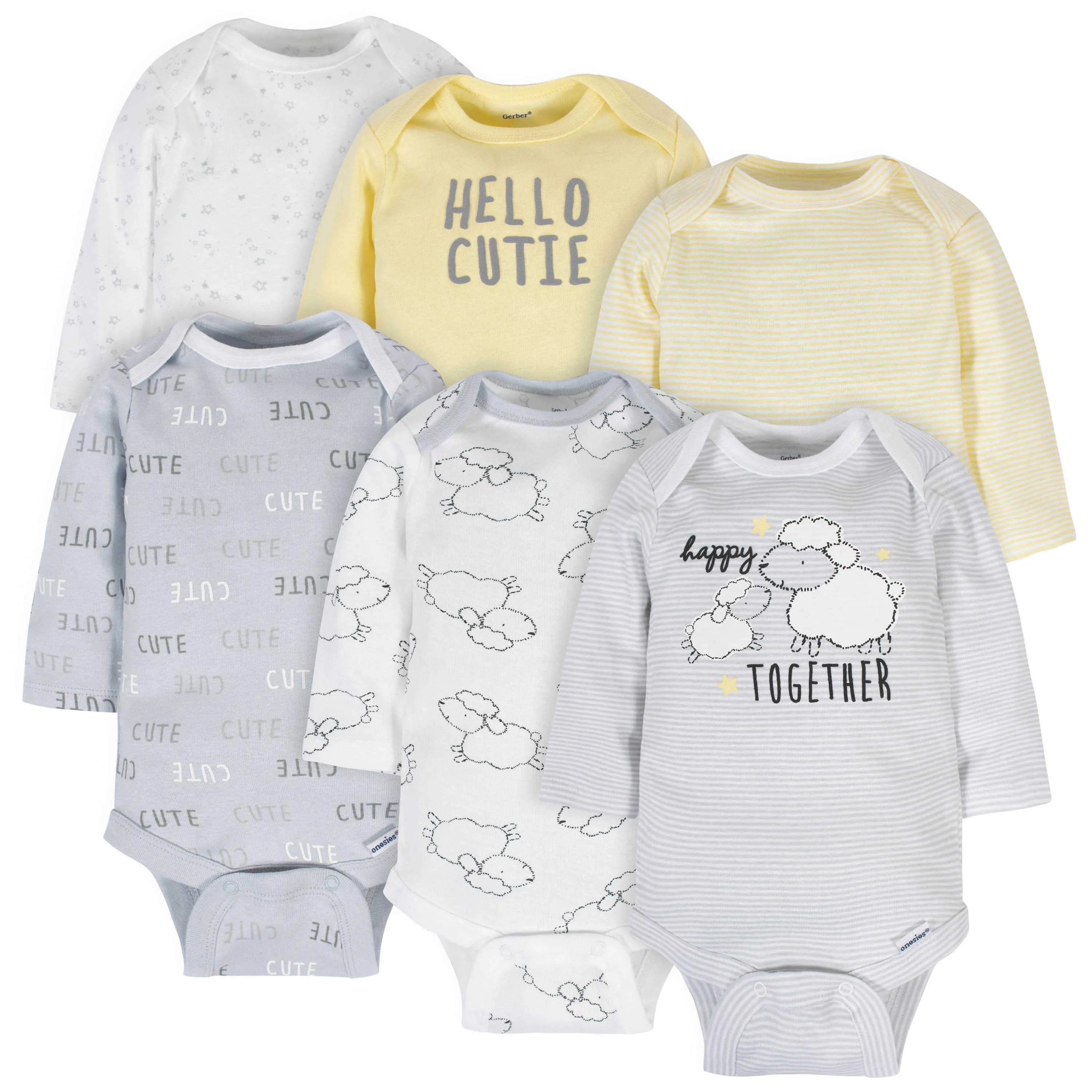 6-Pack Baby Neutral Sheep Long Sleeve Onesies Bodysuits Gerber Childrenswea