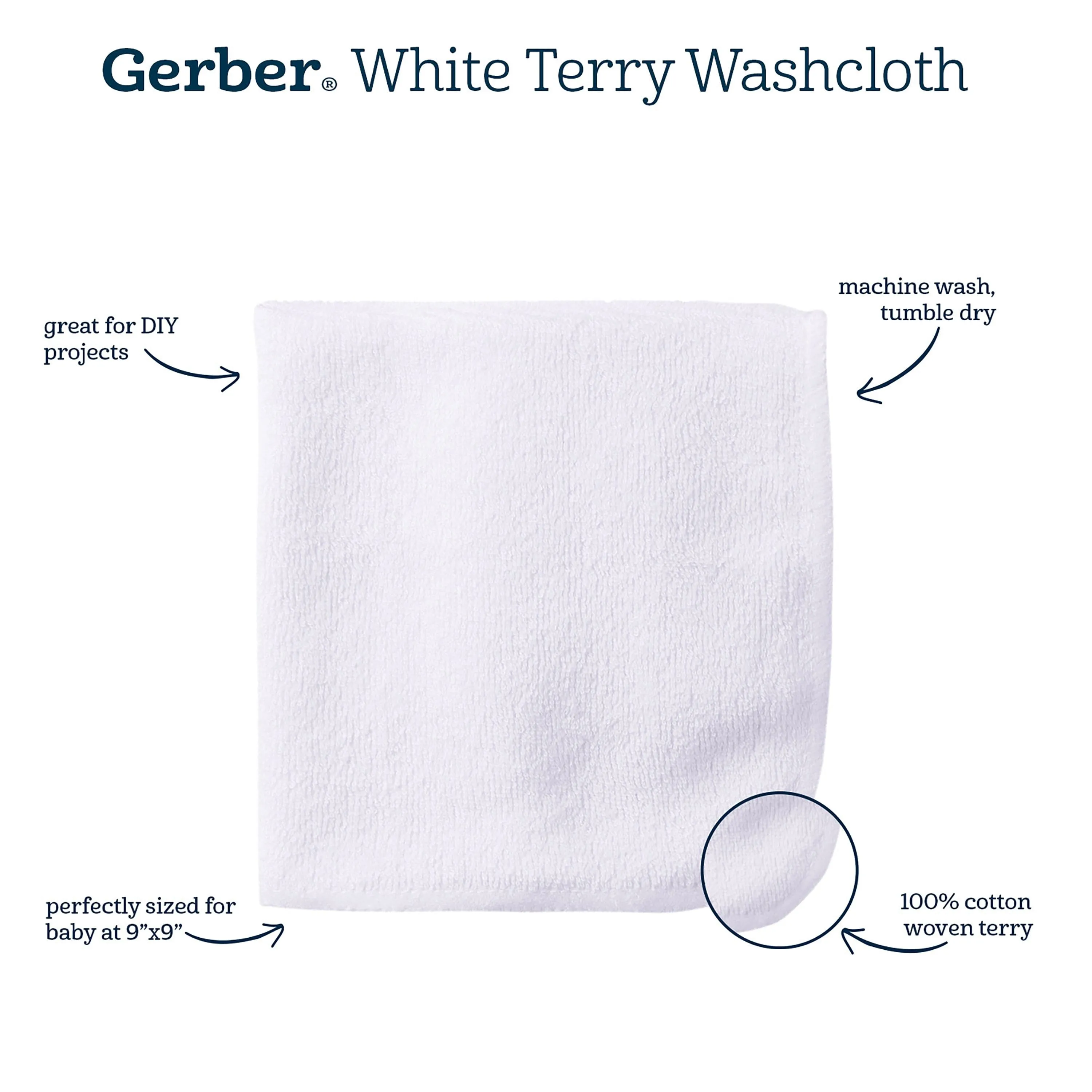 6-Pack White Terry Washcloths Gerber Childrenswea