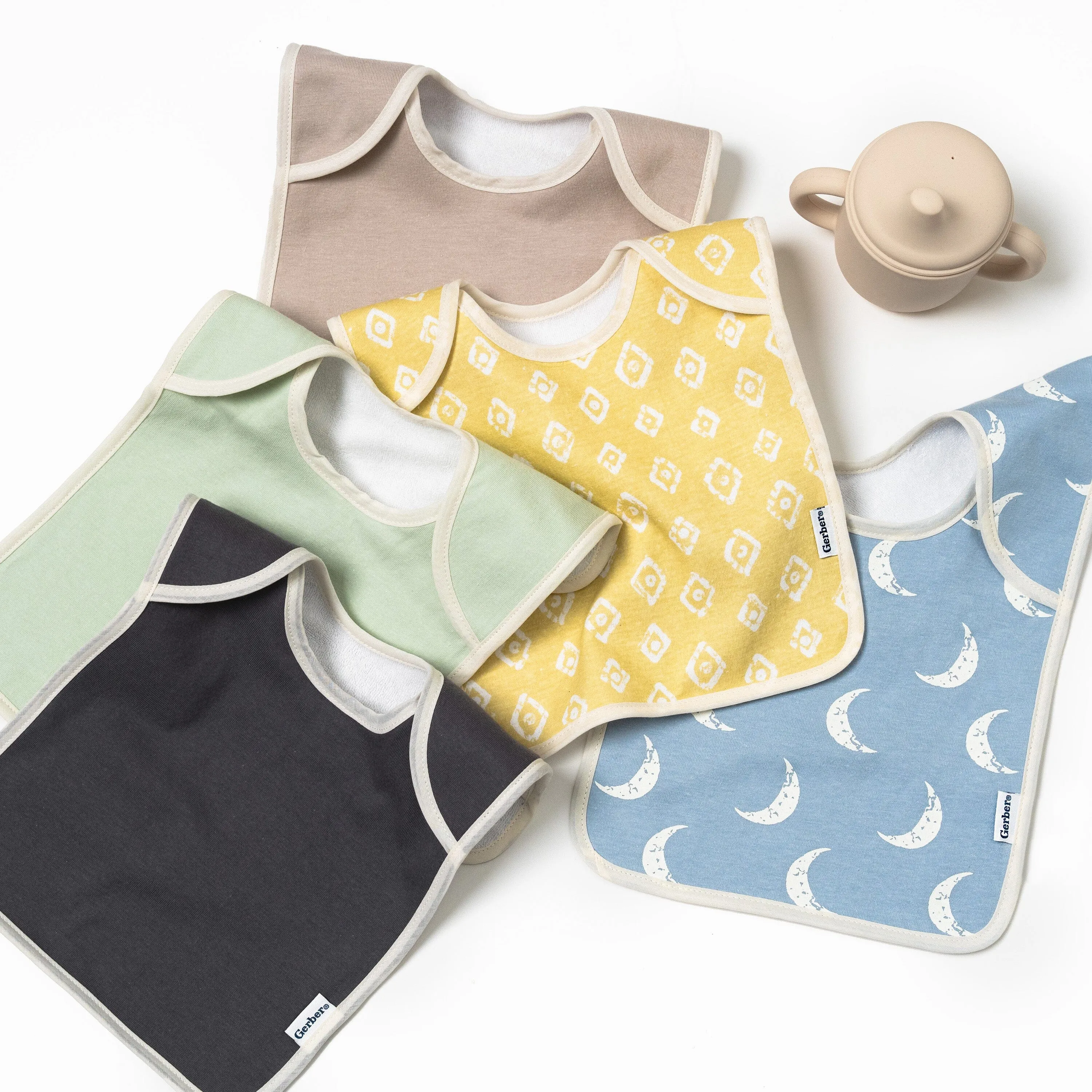 8-Pack Baby Neutral Safari Jersey Lap Shoulder Bibs Gerber Childrenswea