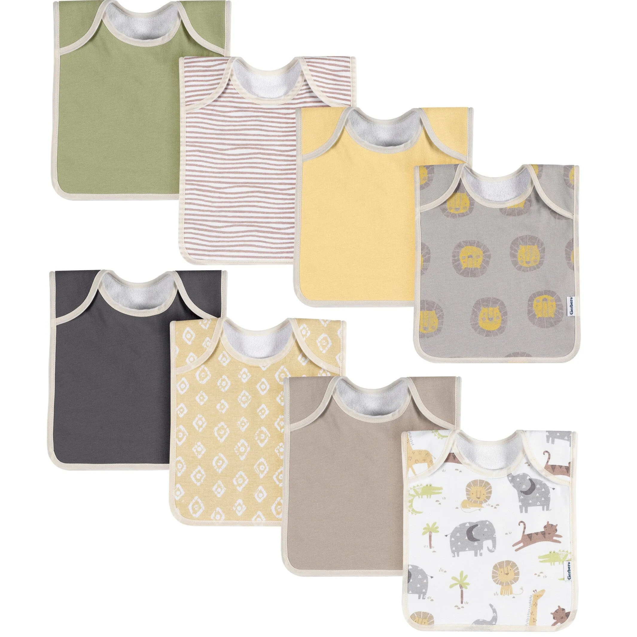 8-Pack Baby Neutral Safari Jersey Lap Shoulder Bibs Gerber Childrenswea