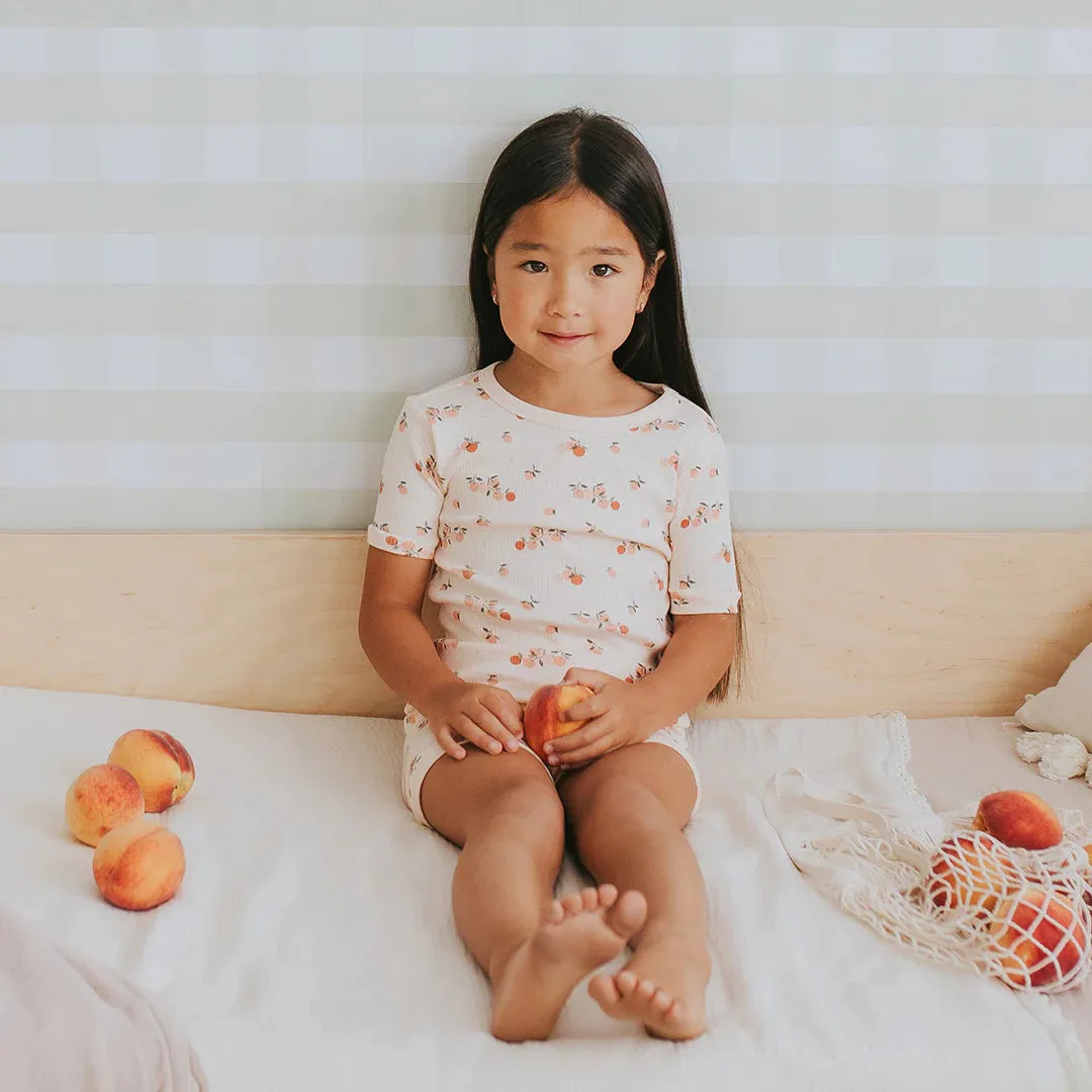 Agrumes Print on Ribbed Barely Coral Summer Sleep Set | Petit Lem