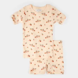 Agrumes Print on Ribbed Barely Coral Summer Sleep Set | Petit Lem