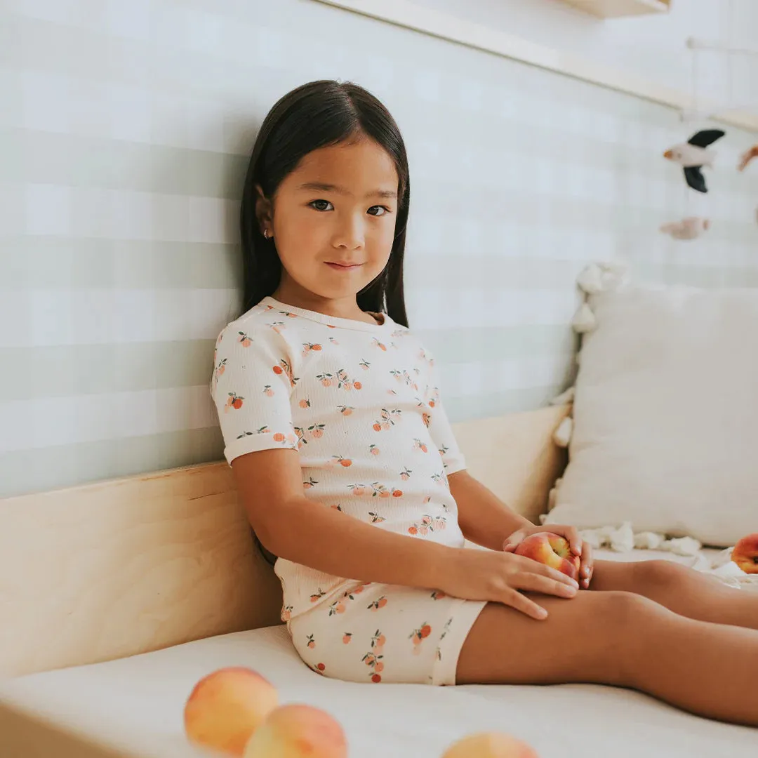 Agrumes Print on Ribbed Barely Coral Summer Sleep Set | Petit Lem