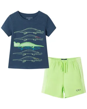 Andy & Evan Slub Croc Applique Graphic T-Shirt & Short Set
