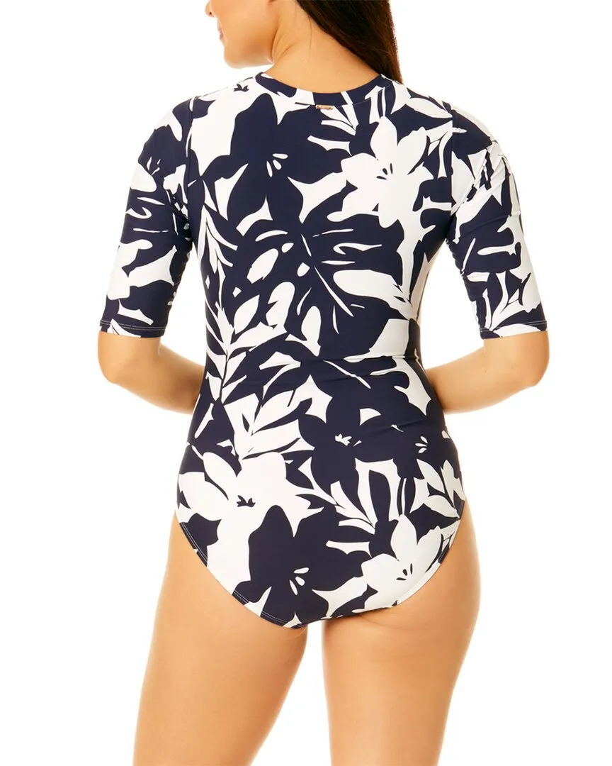 Anne Cole Half Sleeve Front Zip One-Piece