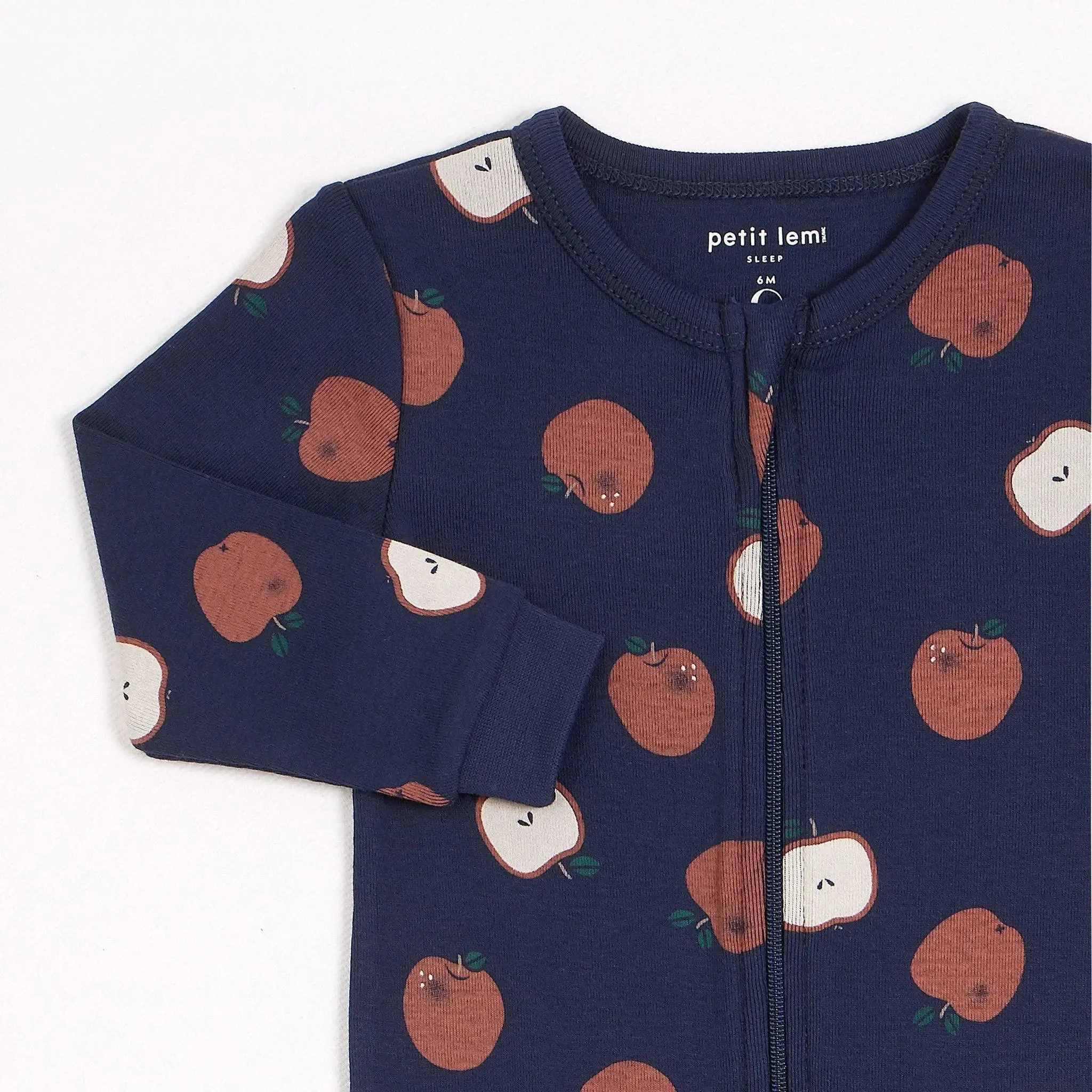 Apple Print on Midnight Footed Sleeper | Petit Lem