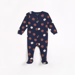 Apple Print on Midnight Footed Sleeper | Petit Lem