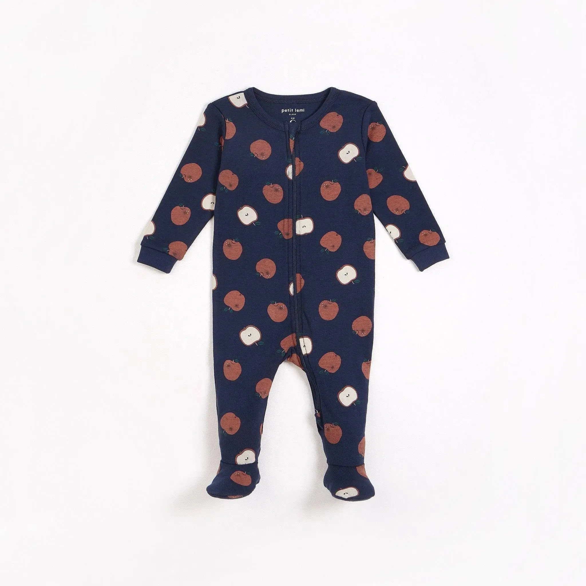 Apple Print on Midnight Footed Sleeper | Petit Lem