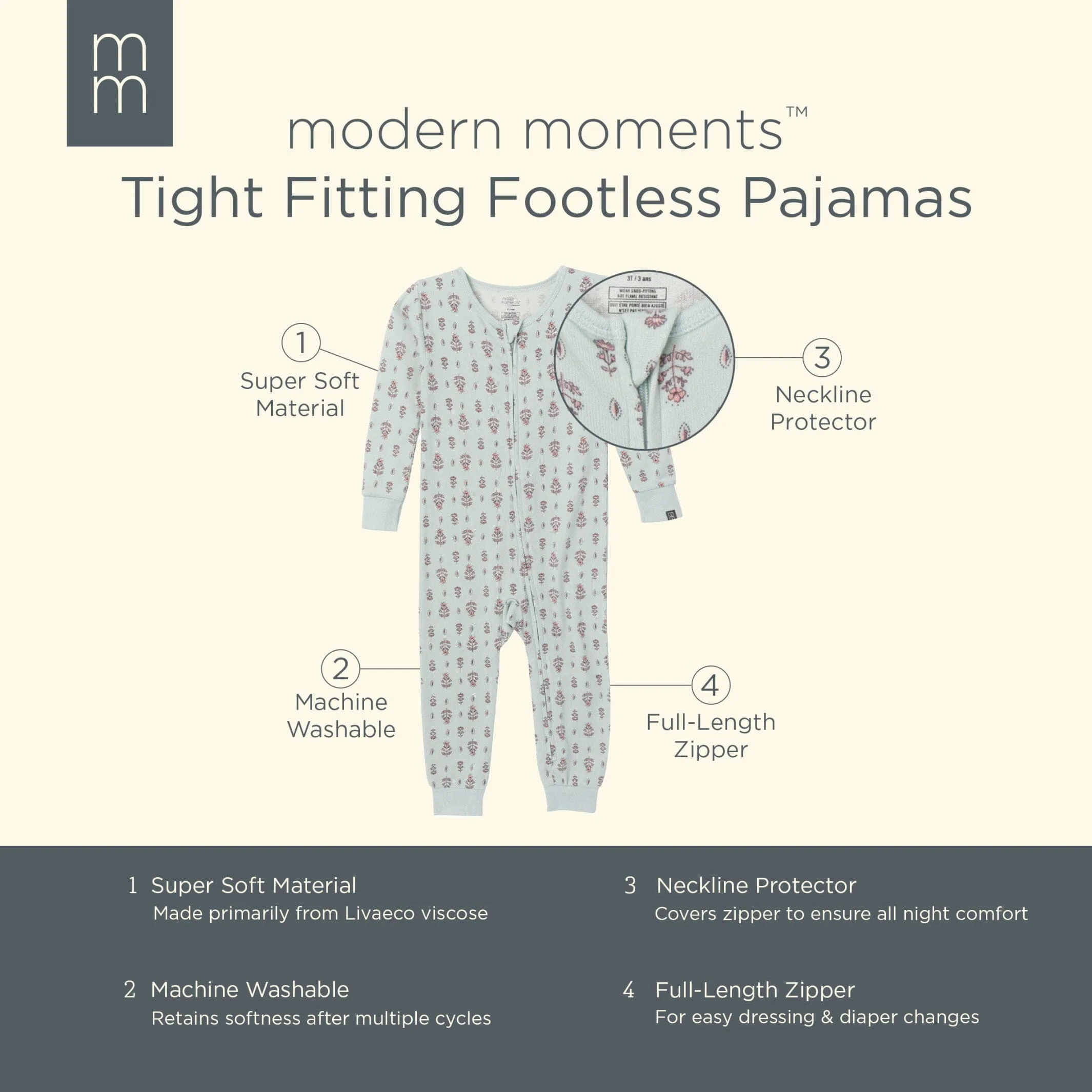 Baby & Toddler Girls Light Green Fleur Hacci Footless Pajamas Gerber Childrenswea