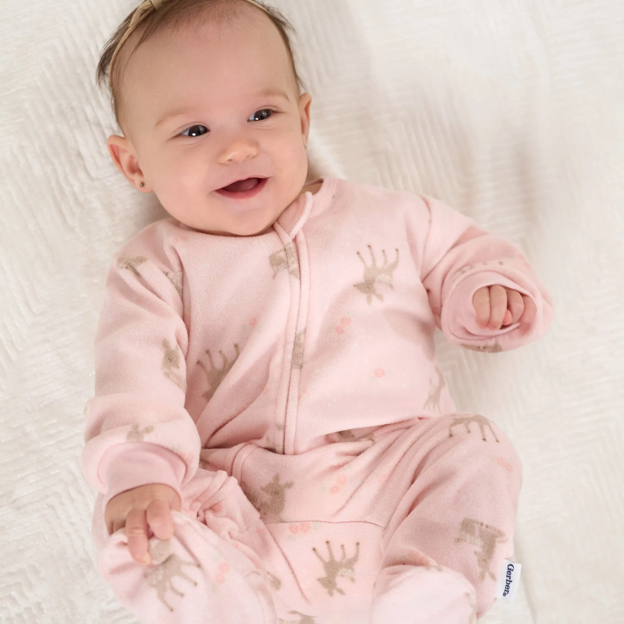 Baby & Toddler Girls Pink Deer Footed Fleece Pajamas Gerber Childrenswea