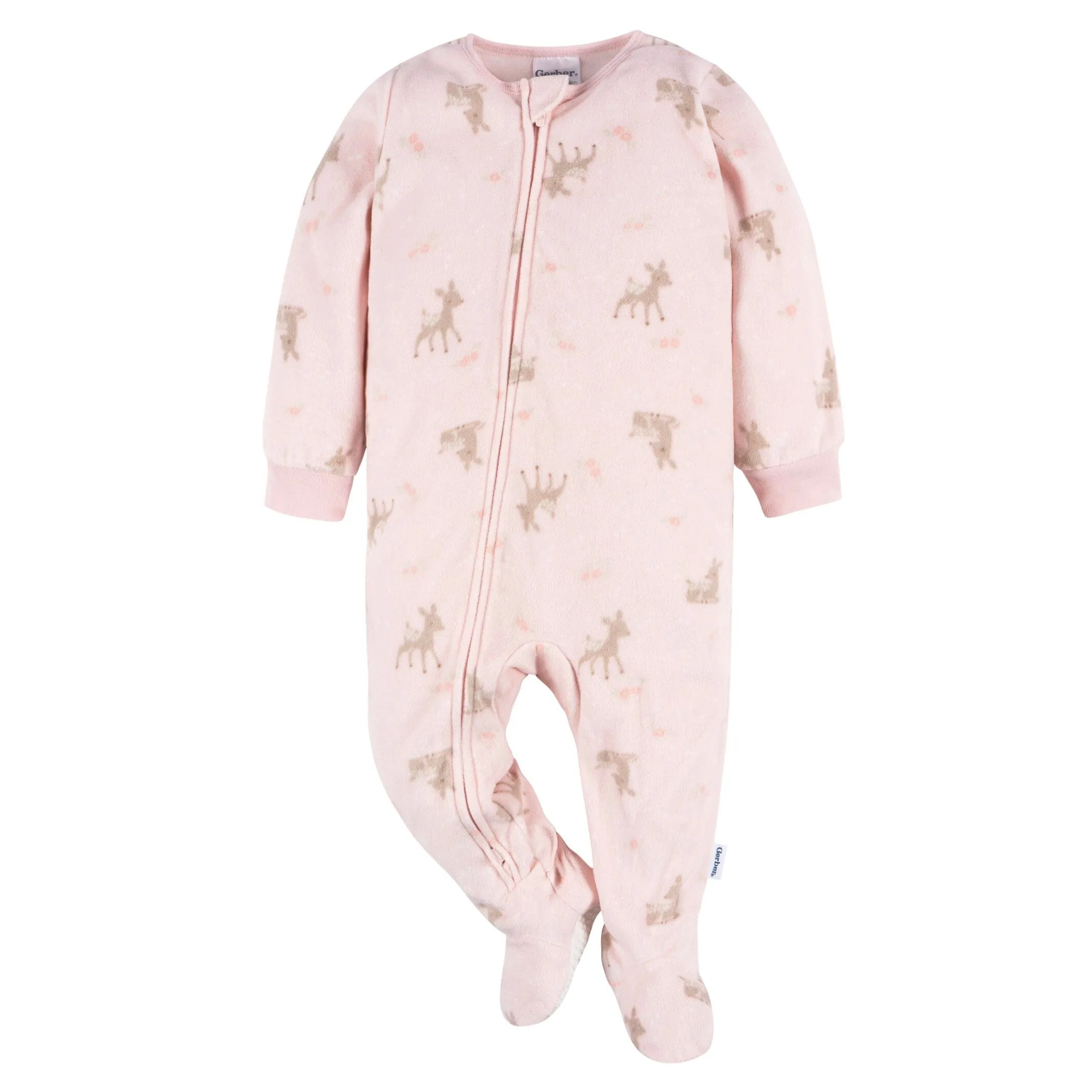Baby & Toddler Girls Pink Deer Footed Fleece Pajamas Gerber Childrenswea