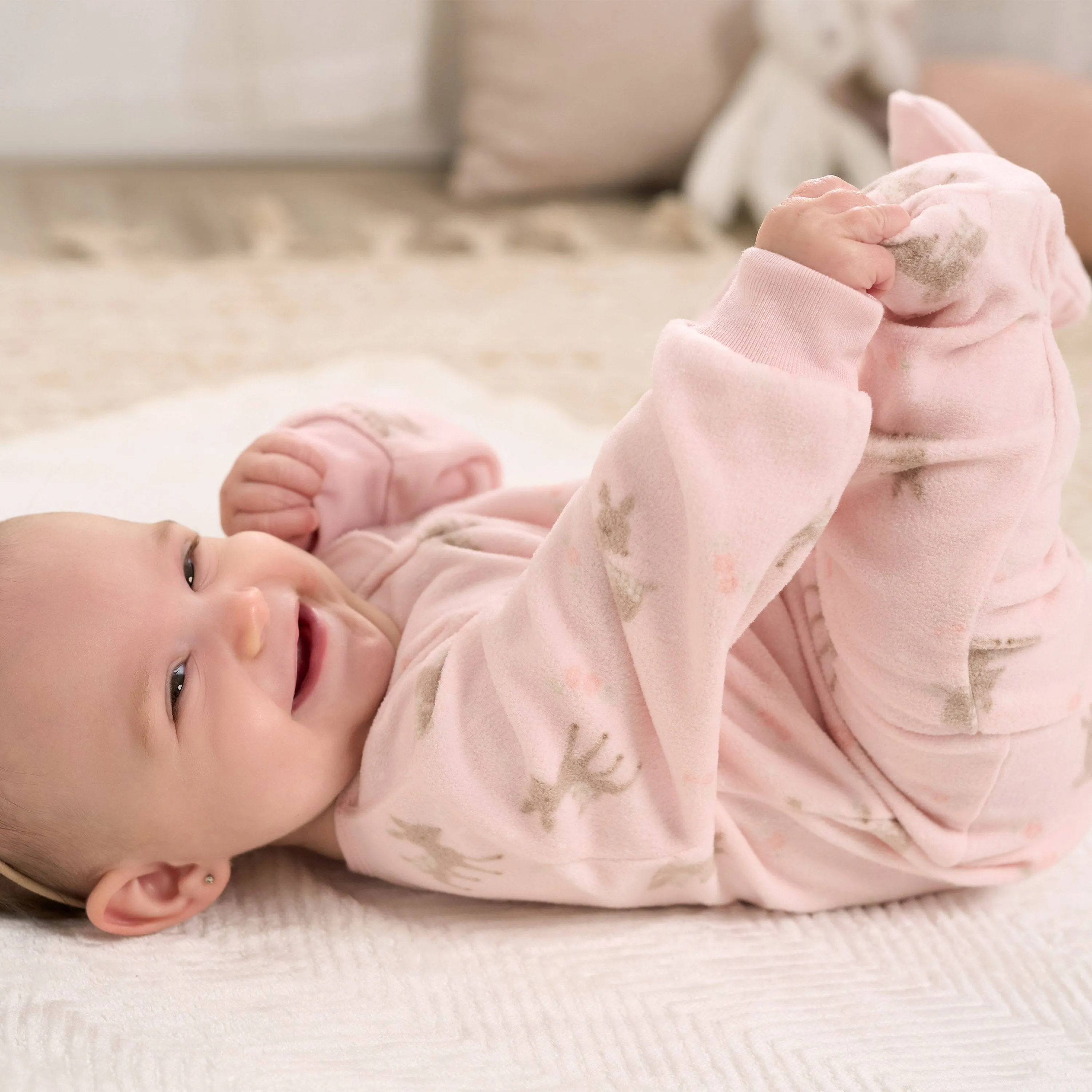 Baby & Toddler Girls Pink Deer Footed Fleece Pajamas Gerber Childrenswea