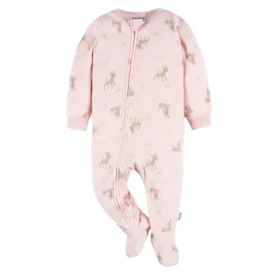 Baby & Toddler Girls Pink Deer Footed Fleece Pajamas Gerber Childrenswea