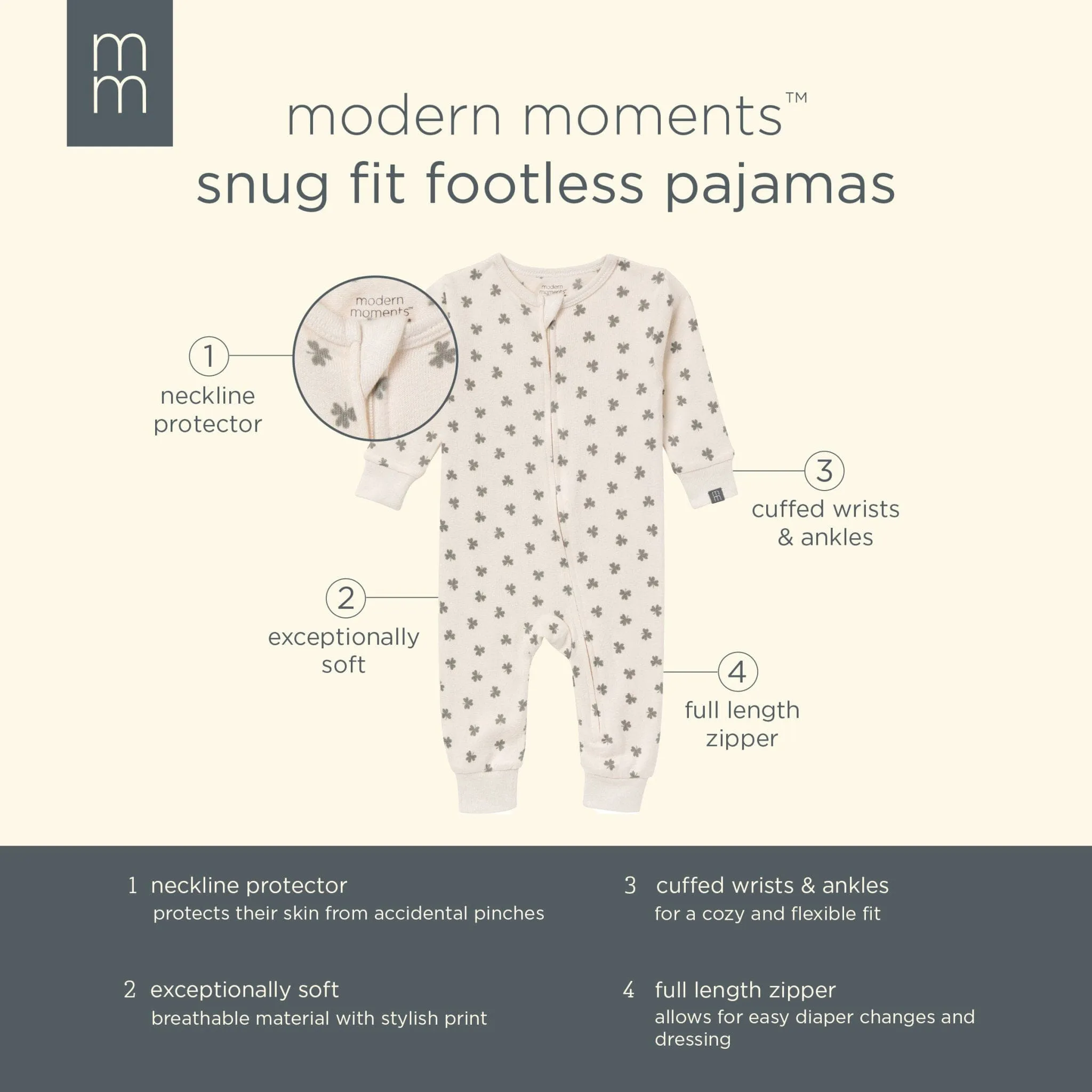 Baby & Toddler Neutral Beige Shamrock Snug Fitting Footless Pajamas Gerber Childrenswea